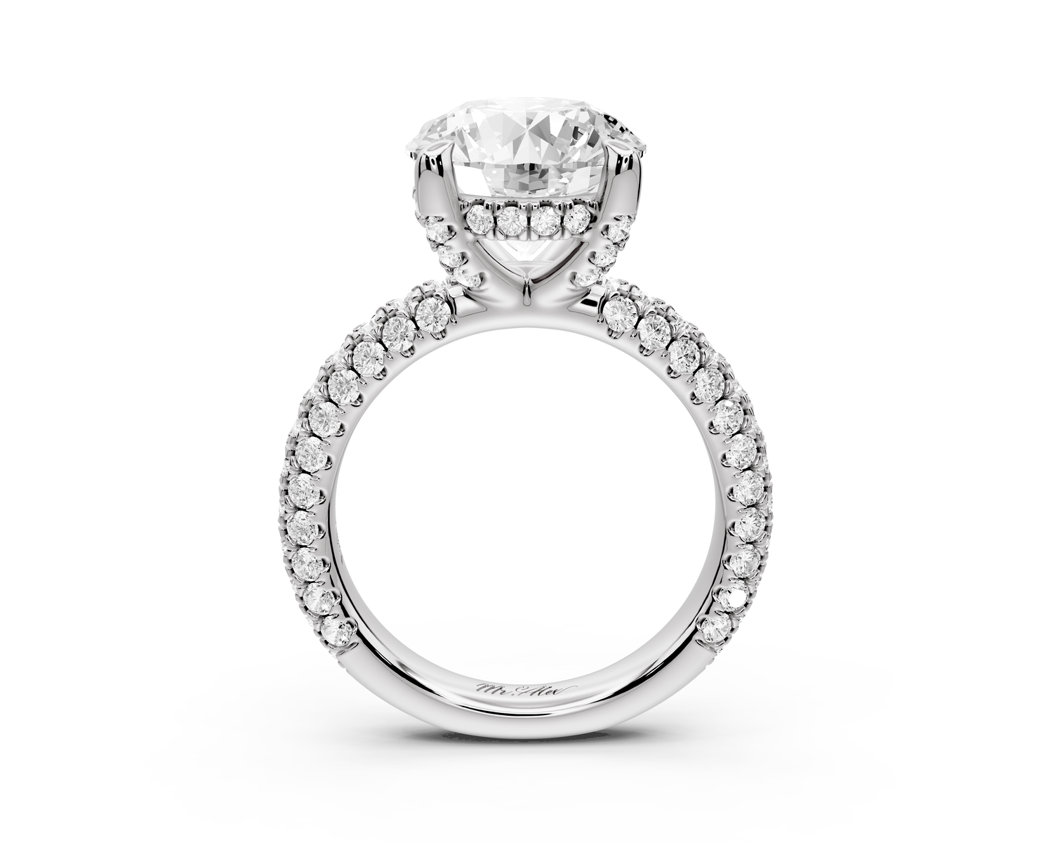 Emilia - 4ct 14k white gold round Hidden Halo Diamond Crown Rollover Pavé Engagement Ring