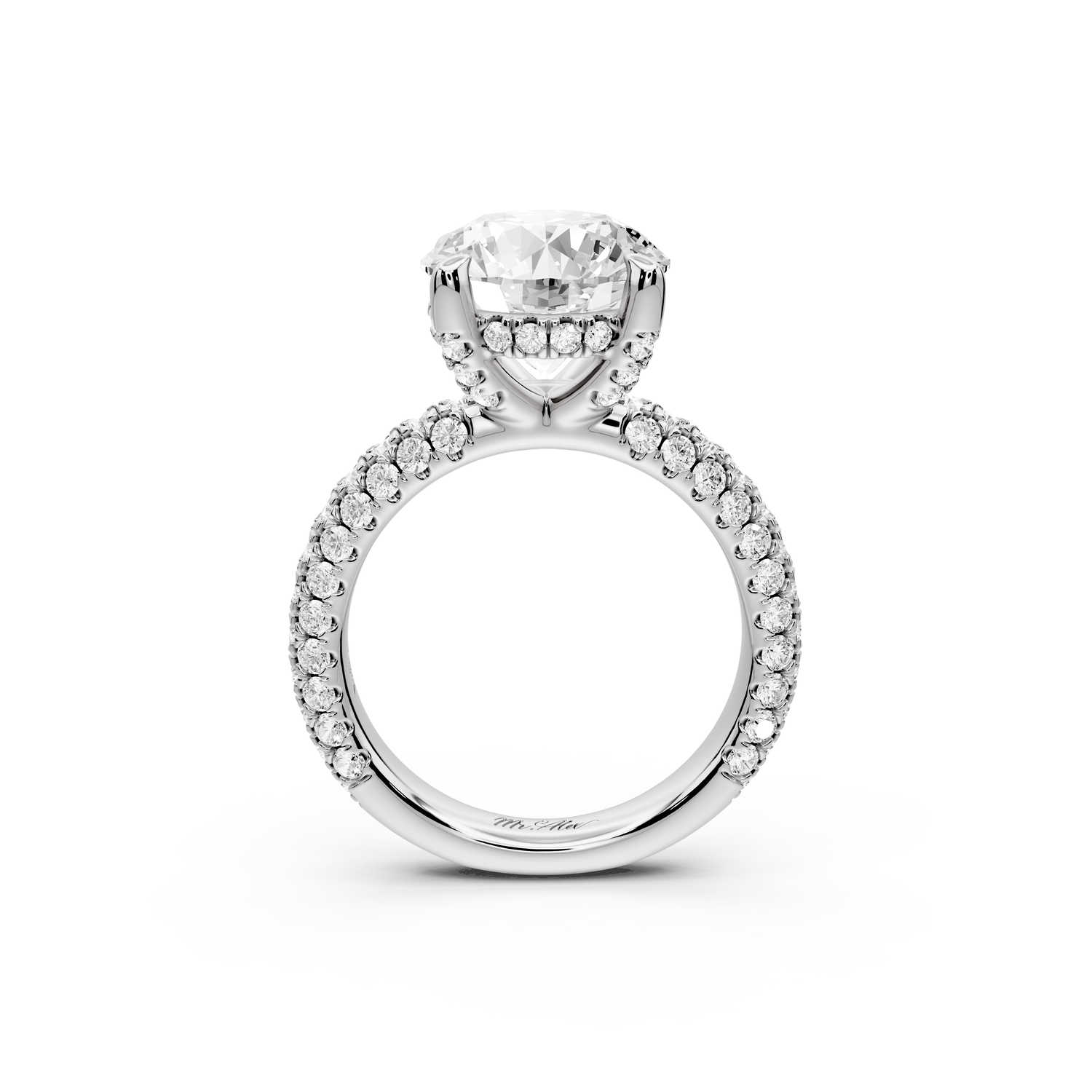 Emilia - 4ct 14k white gold round Hidden Halo Diamond Crown Rollover Pavé Engagement Ring