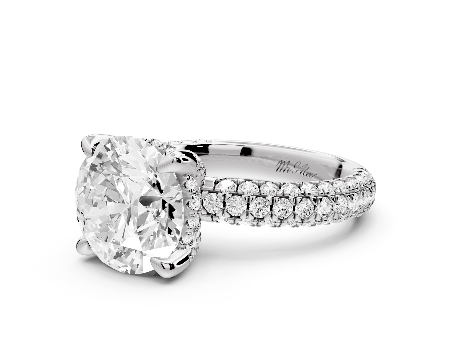 Emilia - 4ct 14k white gold round Hidden Halo Diamond Crown Rollover Pavé Engagement Ring