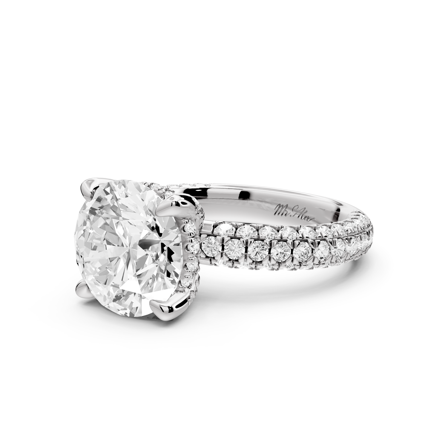Emilia - 4ct 14k white gold round Hidden Halo Diamond Crown Rollover Pavé Engagement Ring