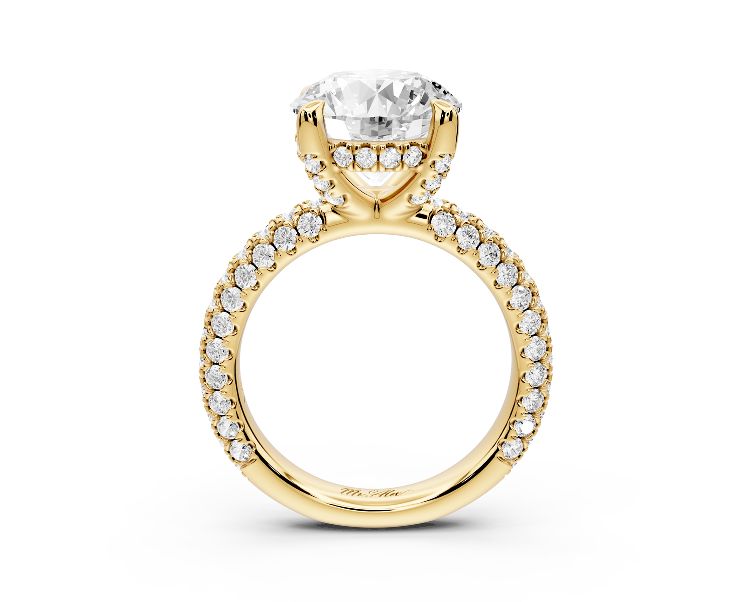 Emilia - 4ct 14k yellow gold round Hidden Halo Diamond Crown Rollover Pavé Engagement Ring
