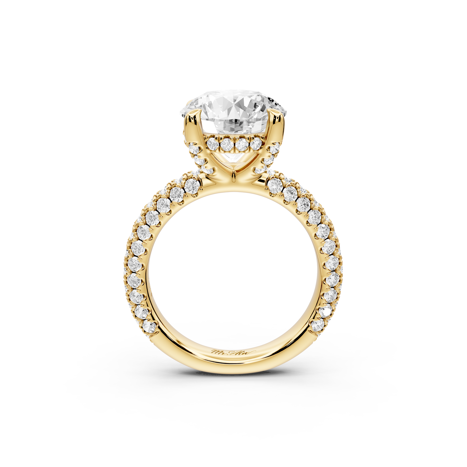 Emilia - 4ct 14k yellow gold round Hidden Halo Diamond Crown Rollover Pavé Engagement Ring
