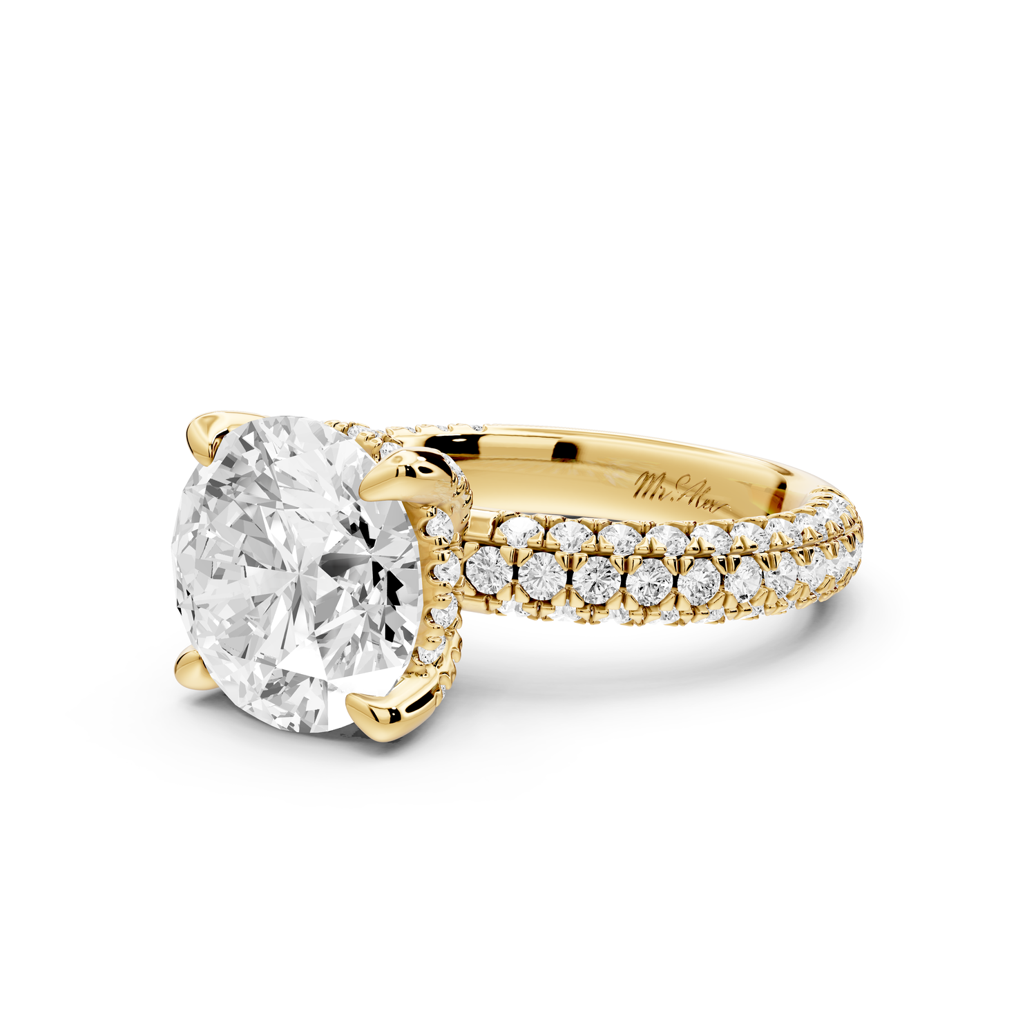 Emilia - 4ct 14k yellow gold round Hidden Halo Diamond Crown Rollover Pavé Engagement Ring