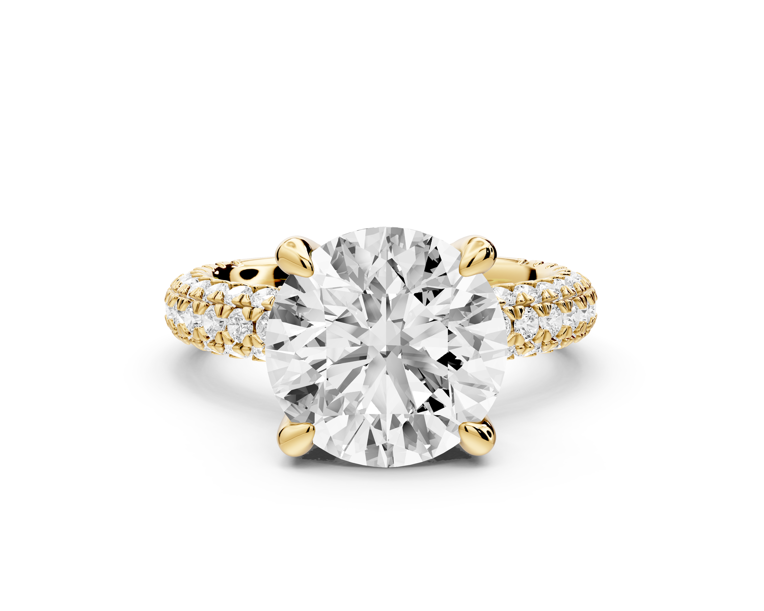 Emilia - 4ct 14k yellow gold round Hidden Halo Diamond Crown Rollover Pavé Engagement Ring
