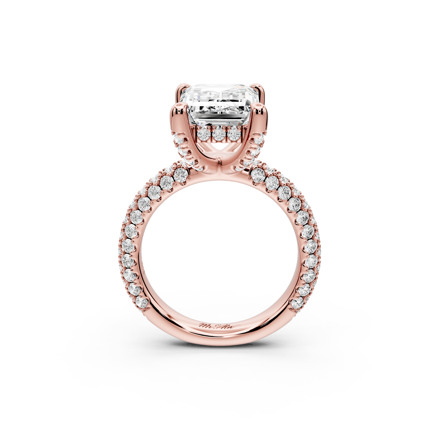 Emilia - 5ct 14k rose gold emerald Hidden Halo Diamond Crown Rollover Pavé Engagement Ring