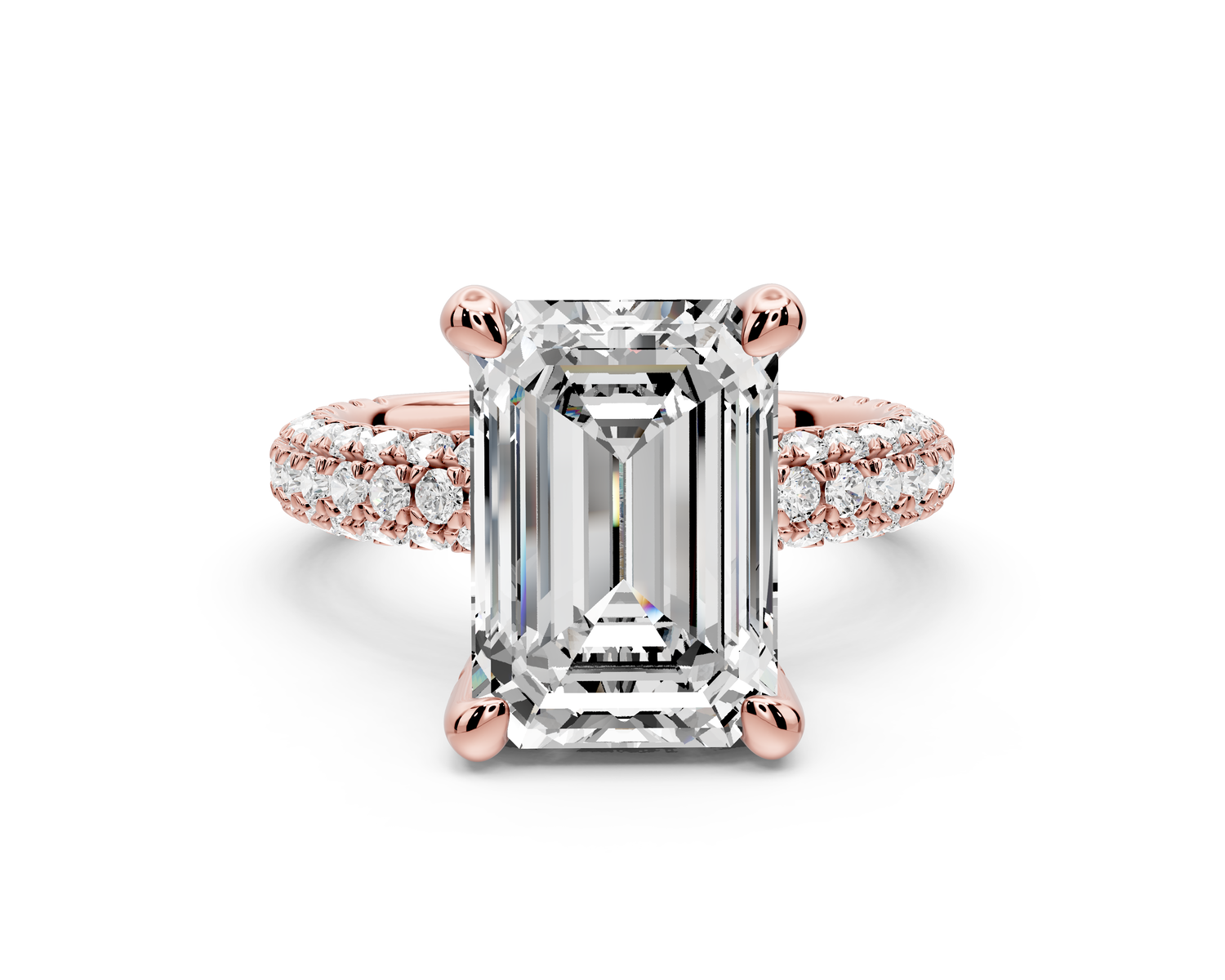 Emilia - 5ct 14k rose gold emerald Hidden Halo Diamond Crown Rollover Pavé Engagement Ring