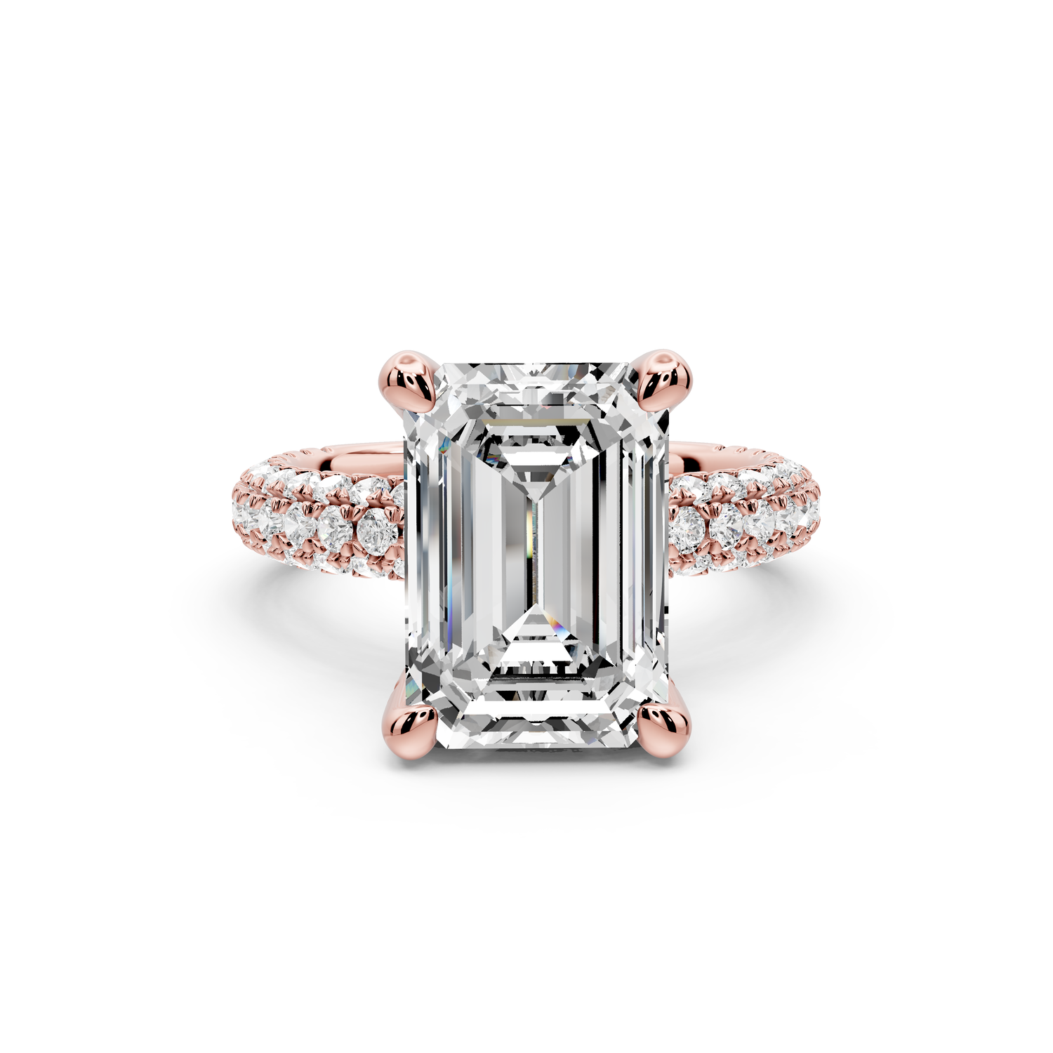 Emilia - 5ct 14k rose gold emerald Hidden Halo Diamond Crown Rollover Pavé Engagement Ring