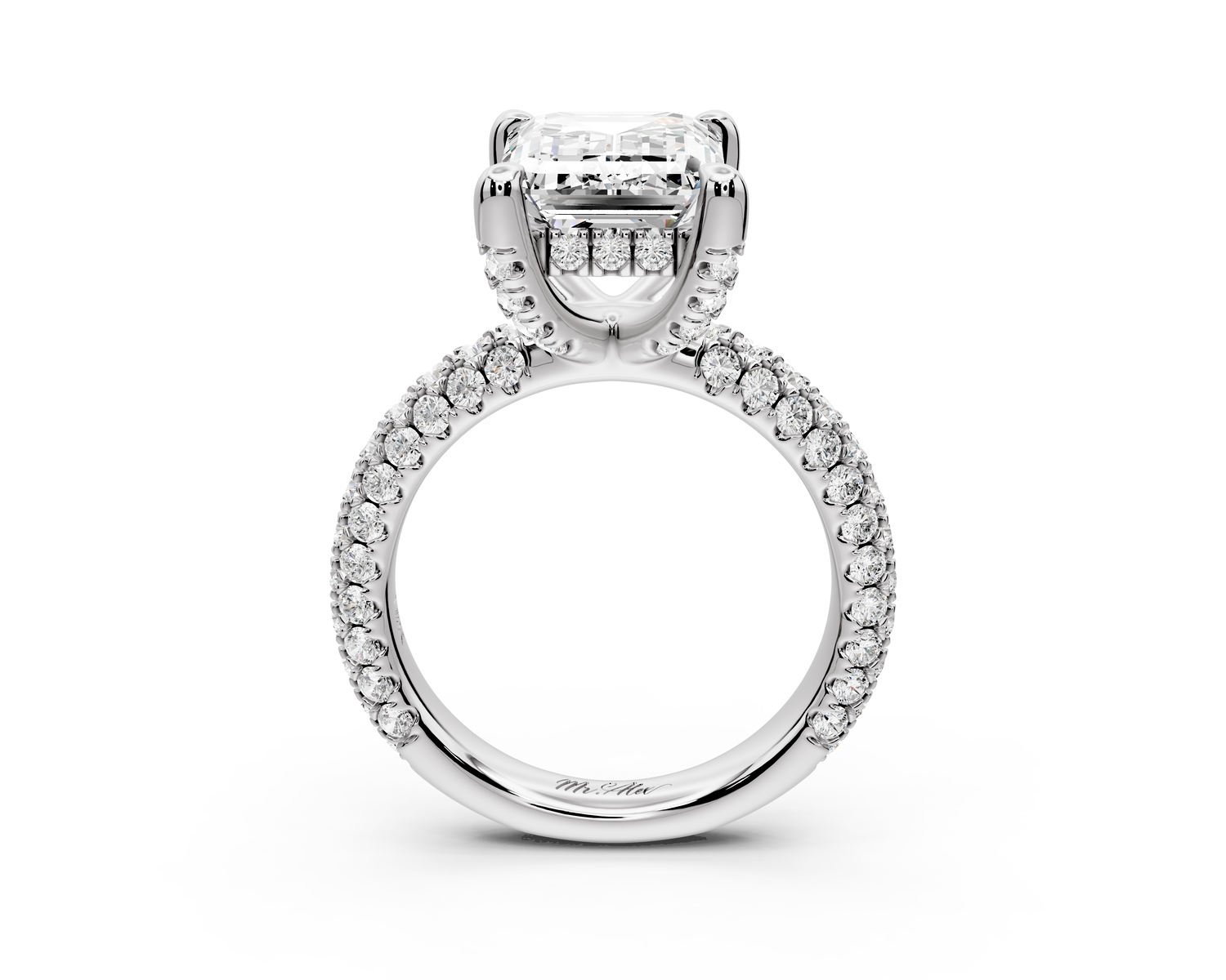 Emilia - 5ct 14k white gold emerald Hidden Halo Diamond Crown Rollover Pavé Engagement Ring