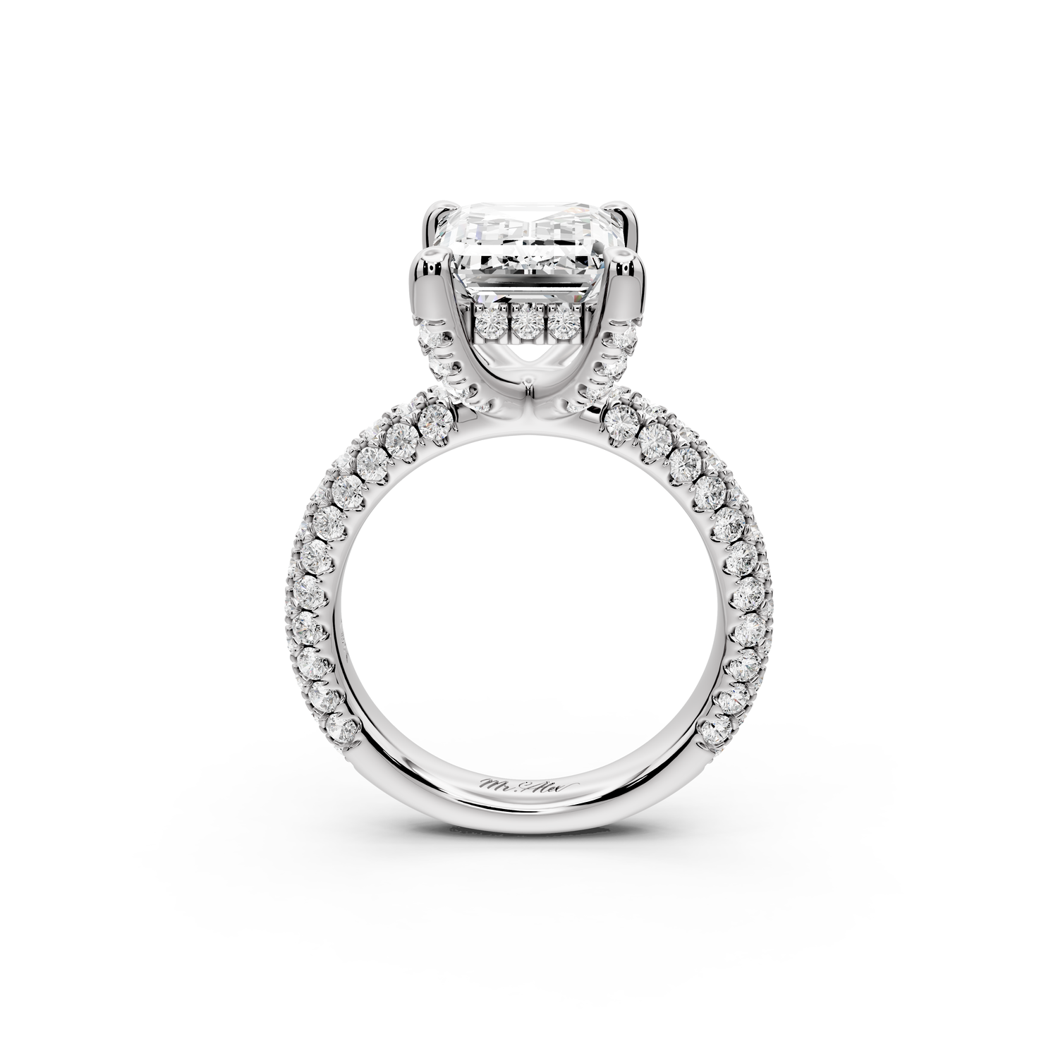 Emilia - 5ct 14k white gold emerald Hidden Halo Diamond Crown Rollover Pavé Engagement Ring