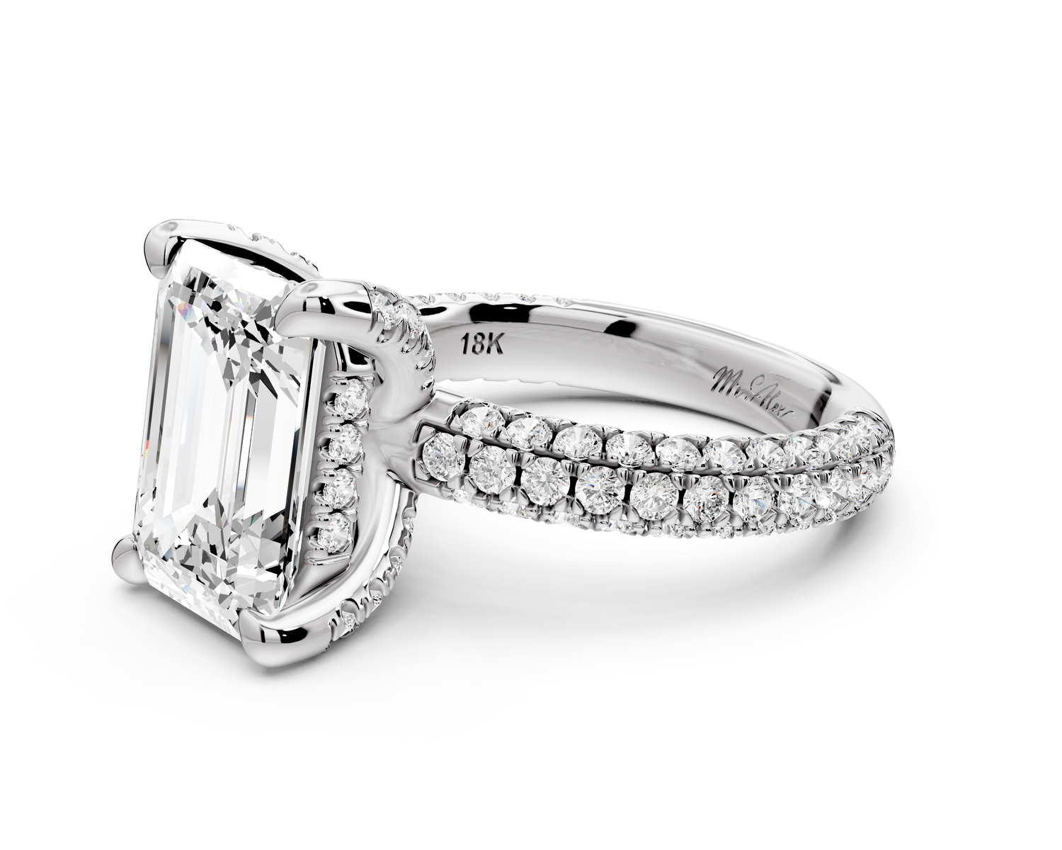 Emilia - 5ct 14k white gold emerald Hidden Halo Diamond Crown Rollover Pavé Engagement Ring