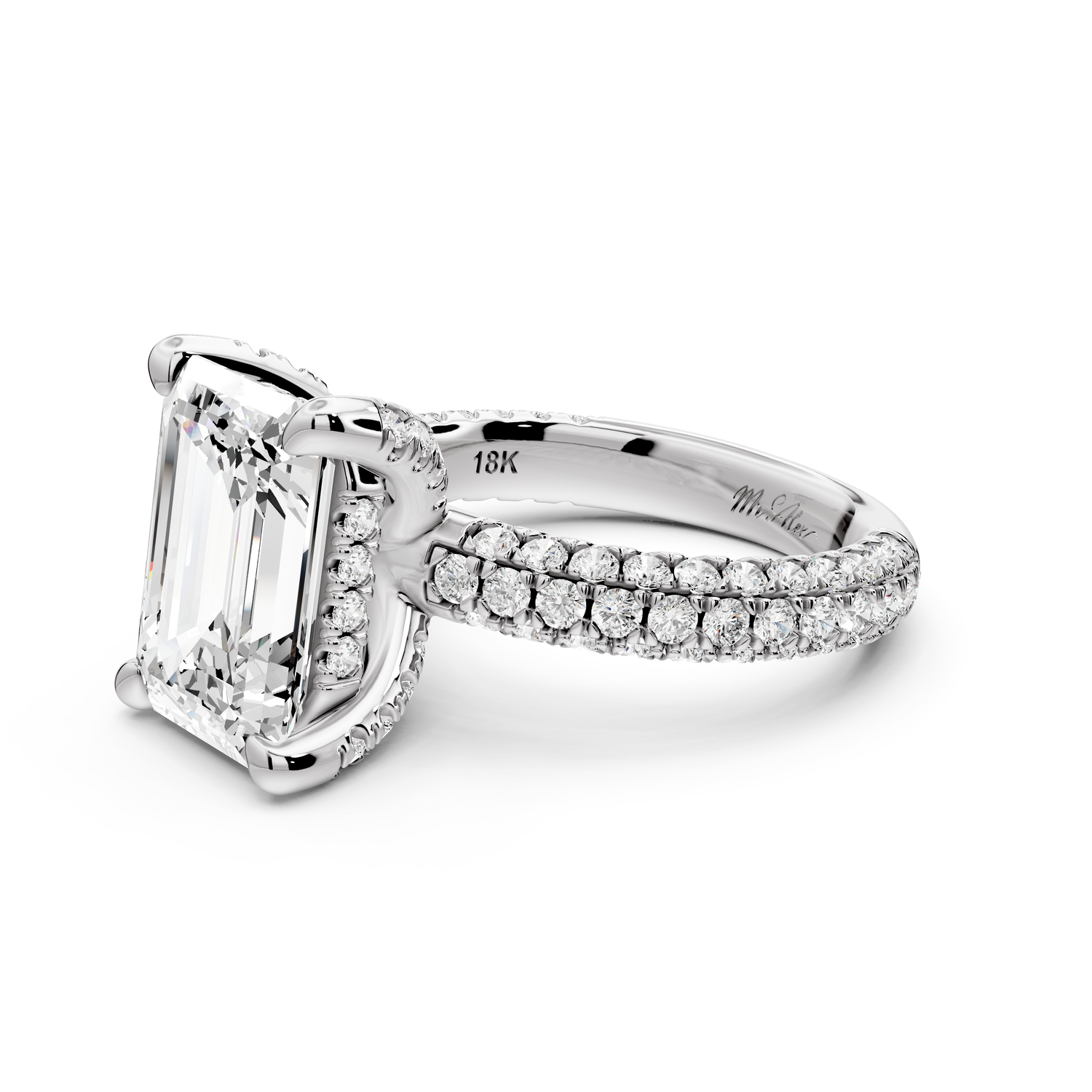 Emilia - 5ct 14k white gold emerald Hidden Halo Diamond Crown Rollover Pavé Engagement Ring