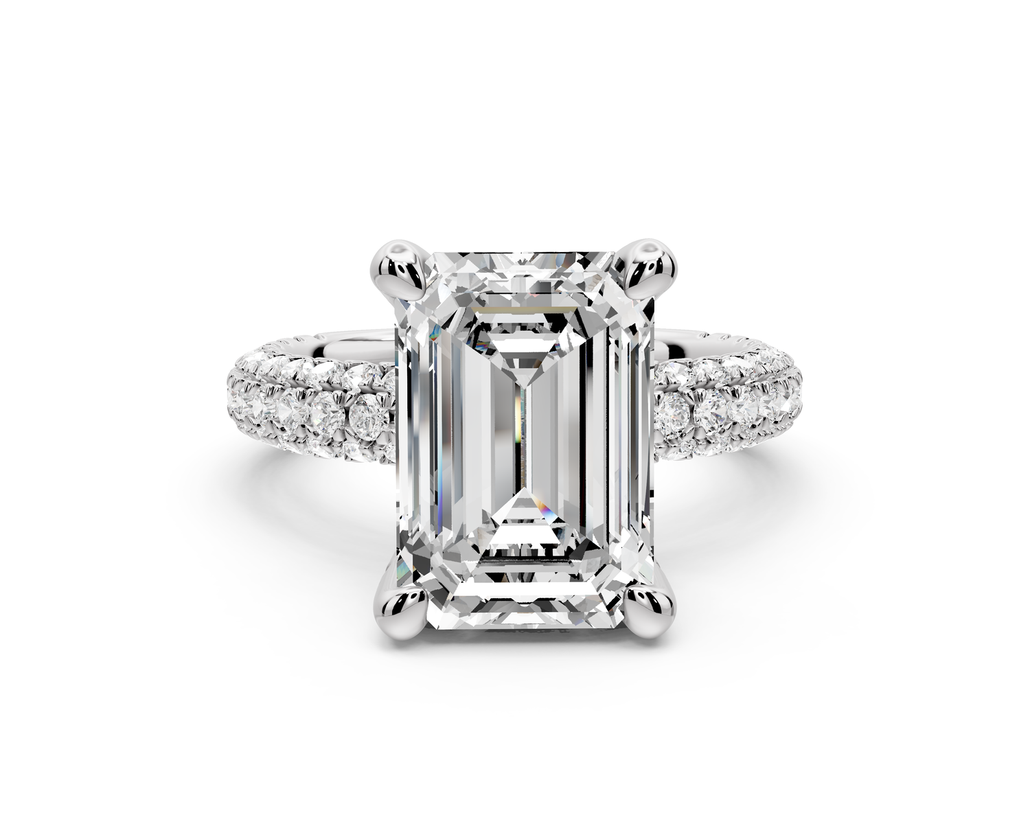 Emilia - 5ct 14k white gold emerald Hidden Halo Diamond Crown Rollover Pavé Engagement Ring