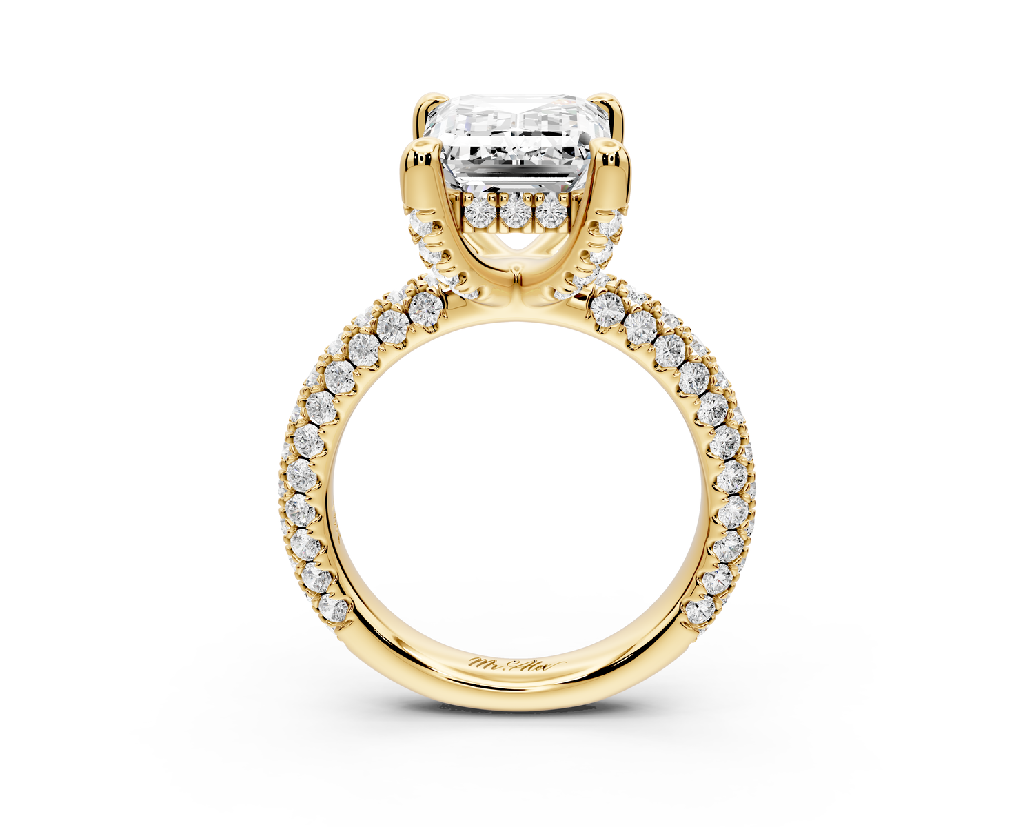 Emilia - 5ct 14k yellow gold emerald Hidden Halo Diamond Crown Rollover Pavé Engagement Ring