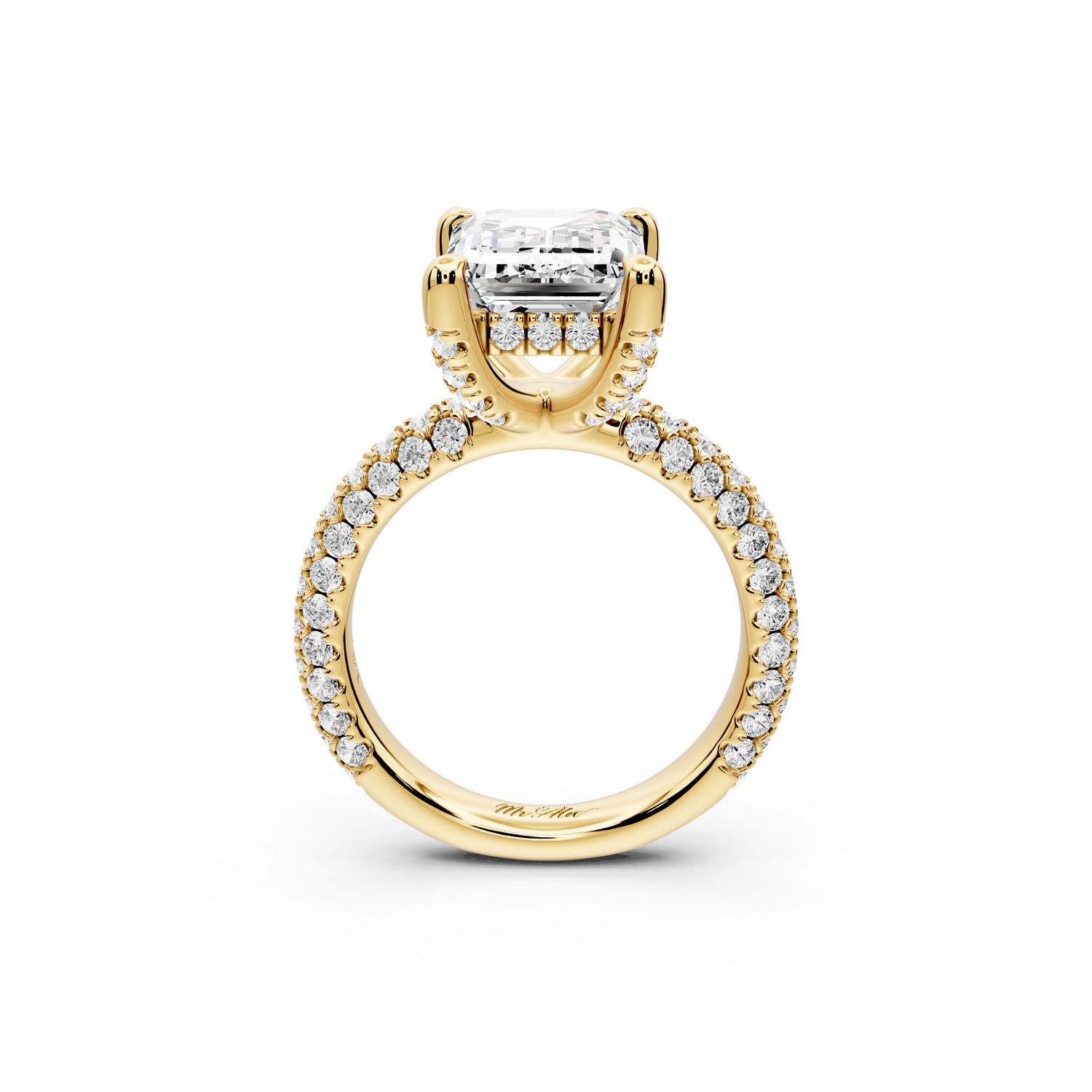 Emilia - 5ct 14k yellow gold emerald Hidden Halo Diamond Crown Rollover Pavé Engagement Ring