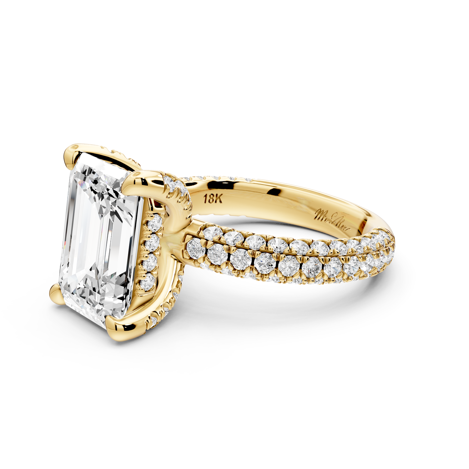 Emilia - 5ct 14k yellow gold emerald Hidden Halo Diamond Crown Rollover Pavé Engagement Ring