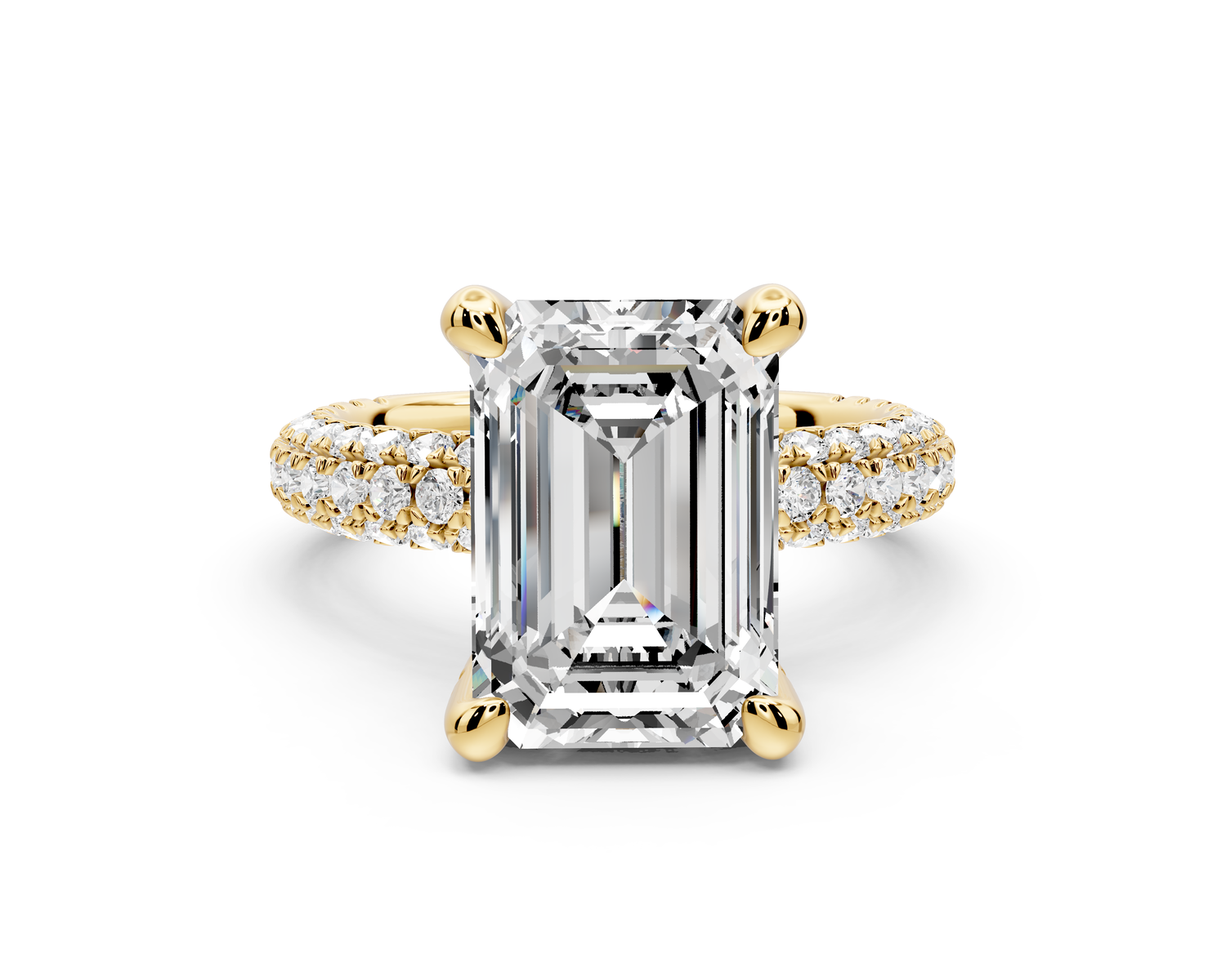 Emilia - 5ct 14k yellow gold emerald Hidden Halo Diamond Crown Rollover Pavé Engagement Ring