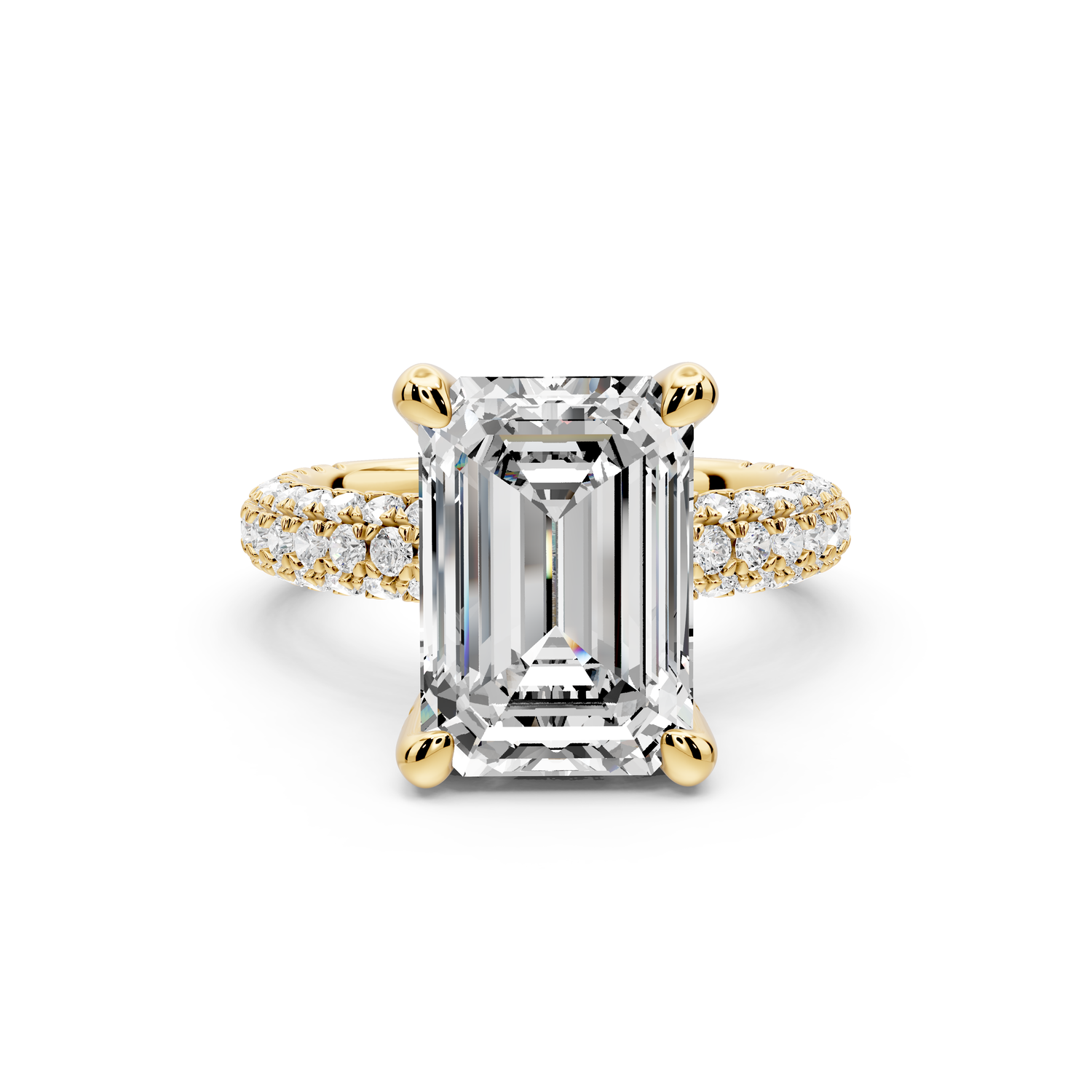 Emilia - 5ct 14k yellow gold emerald Hidden Halo Diamond Crown Rollover Pavé Engagement Ring