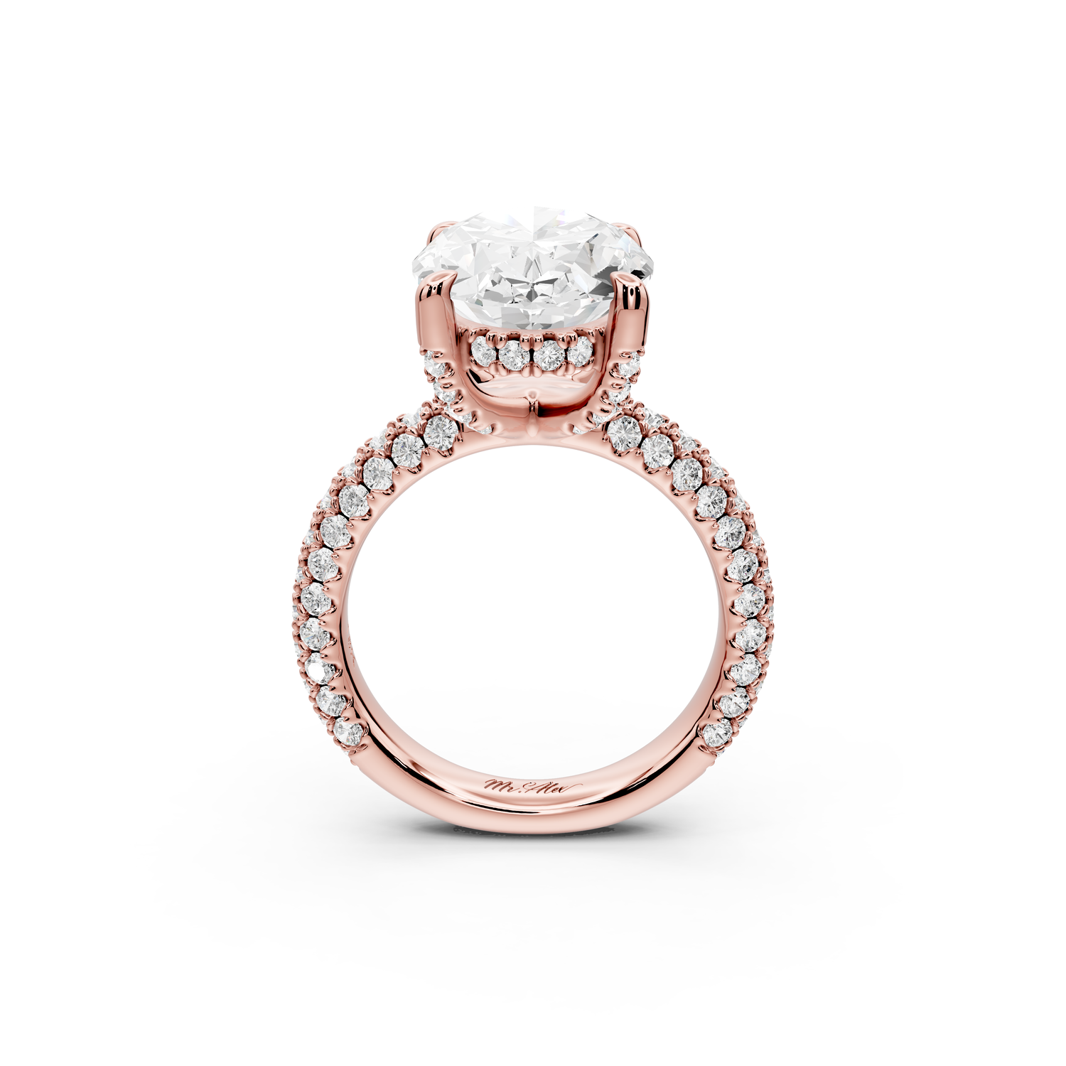 Emilia - 5ct 14k rose gold oval Hidden Halo Diamond Crown Rollover Pavé Engagement Ring