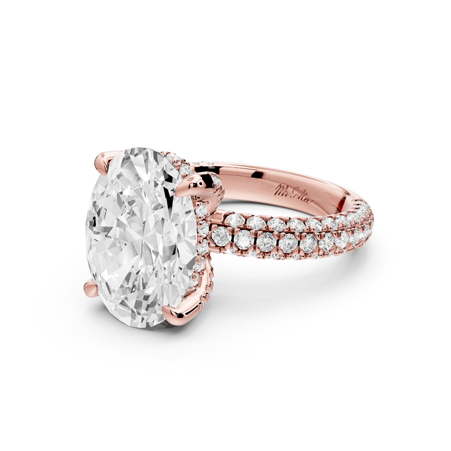 Emilia - 5ct 14k rose gold oval Hidden Halo Diamond Crown Rollover Pavé Engagement Ring