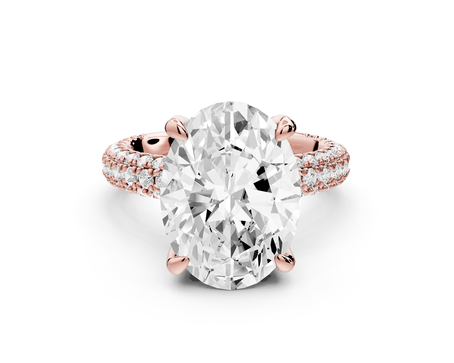 Emilia - 5ct 14k rose gold oval Hidden Halo Diamond Crown Rollover Pavé Engagement Ring