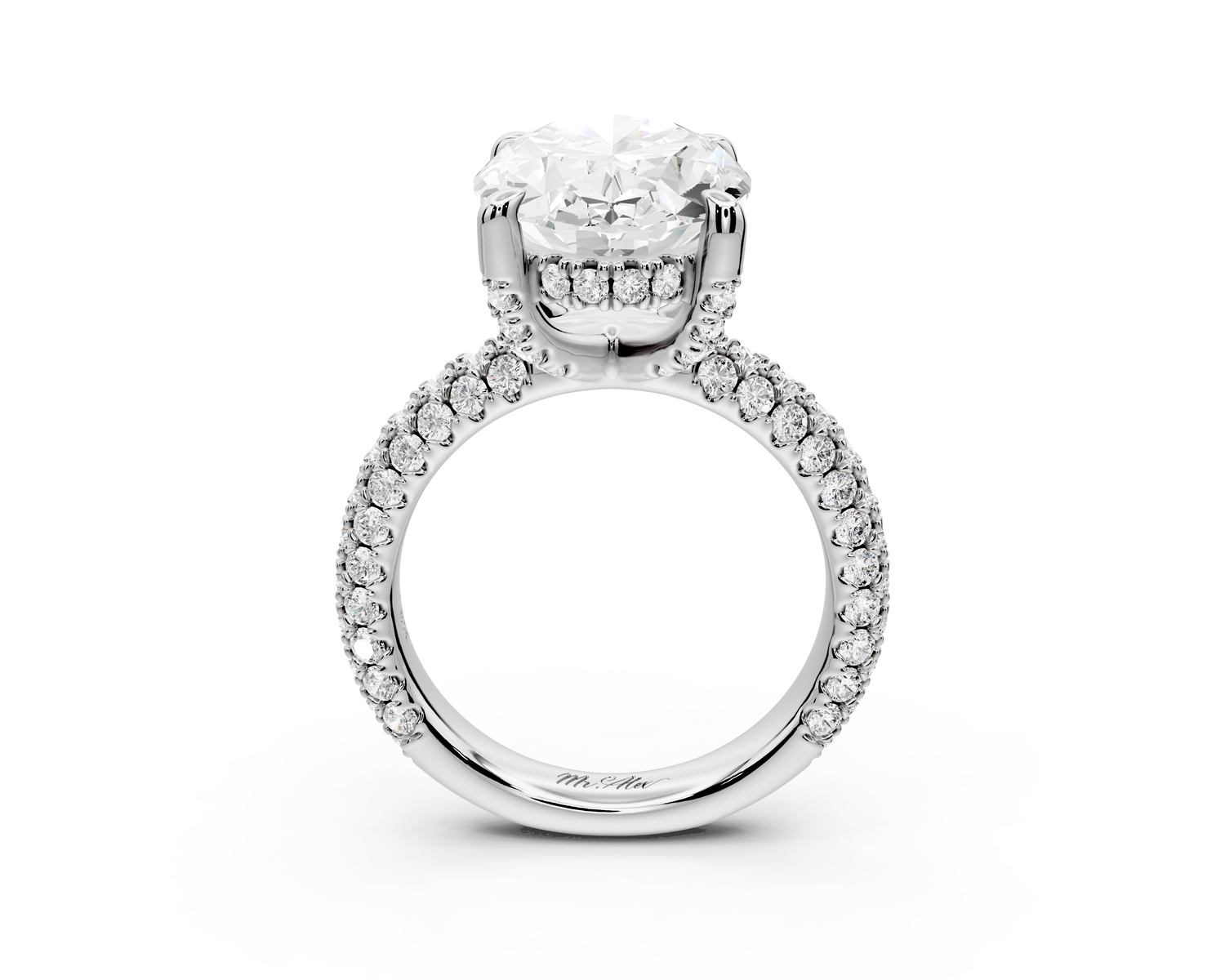 Emilia - 5ct 14k white gold oval Hidden Halo Diamond Crown Rollover Pavé Engagement Ring