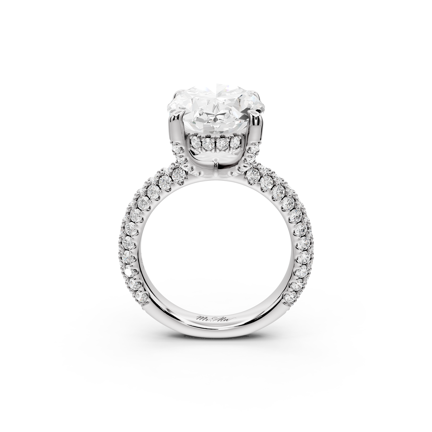 Emilia - 5ct 14k white gold oval Hidden Halo Diamond Crown Rollover Pavé Engagement Ring