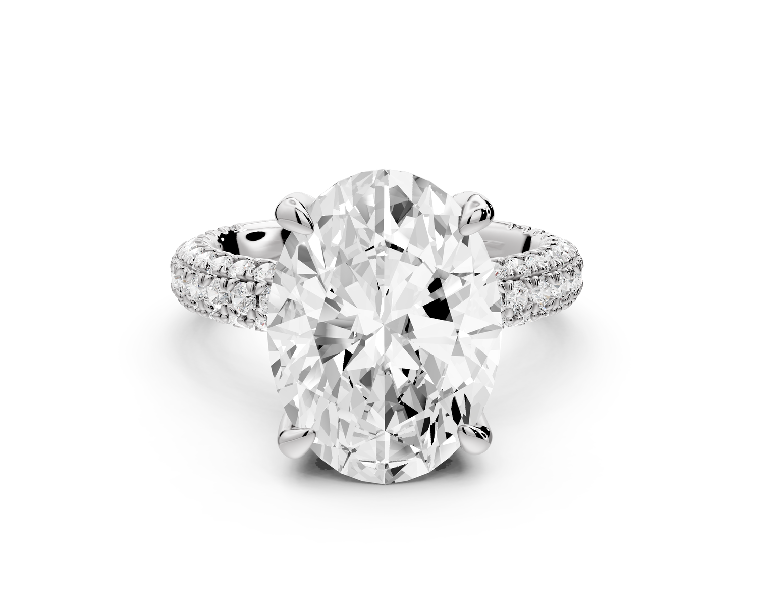 Emilia - 5ct 14k white gold oval Hidden Halo Diamond Crown Rollover Pavé Engagement Ring