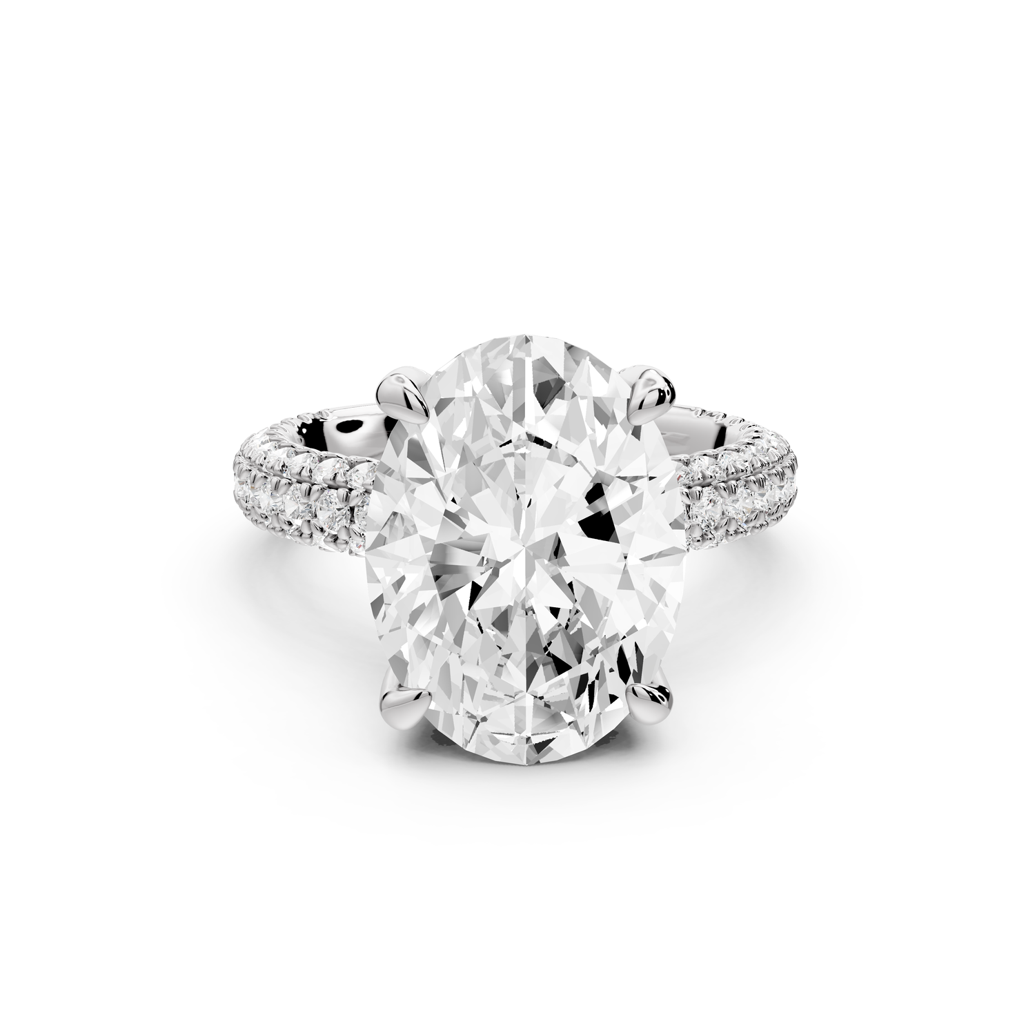 Emilia - 5ct 14k white gold oval Hidden Halo Diamond Crown Rollover Pavé Engagement Ring