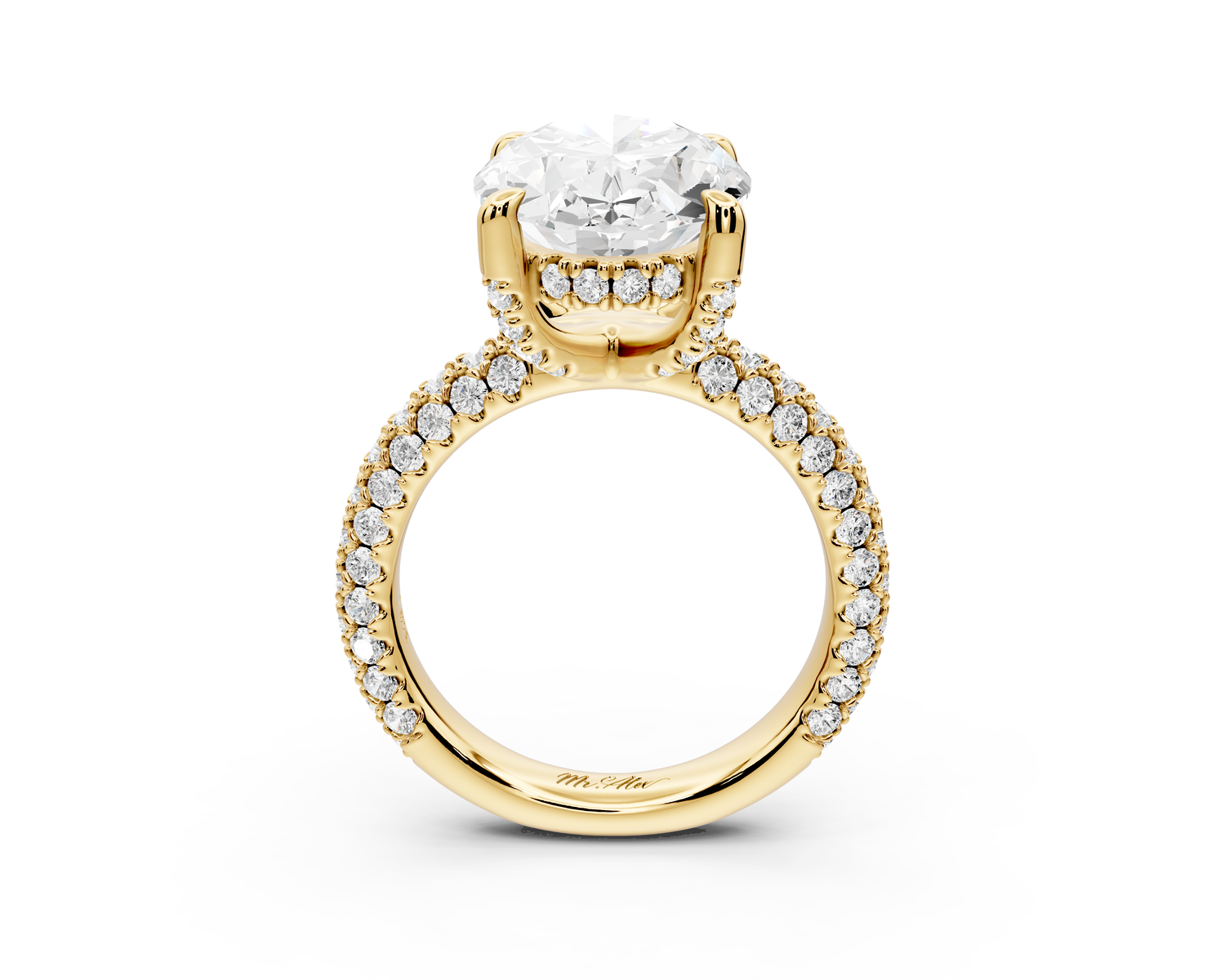 Emilia - 5ct 14k yellow gold oval Hidden Halo Diamond Crown Rollover Pavé Engagement Ring