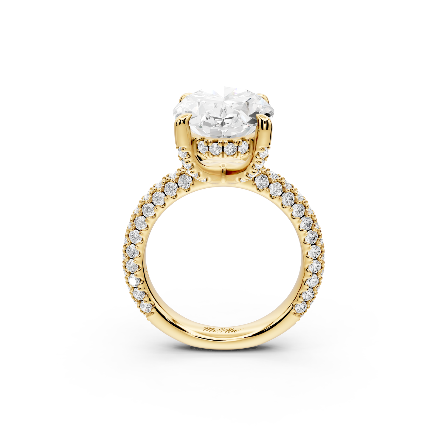 Emilia - 5ct 14k yellow gold oval Hidden Halo Diamond Crown Rollover Pavé Engagement Ring