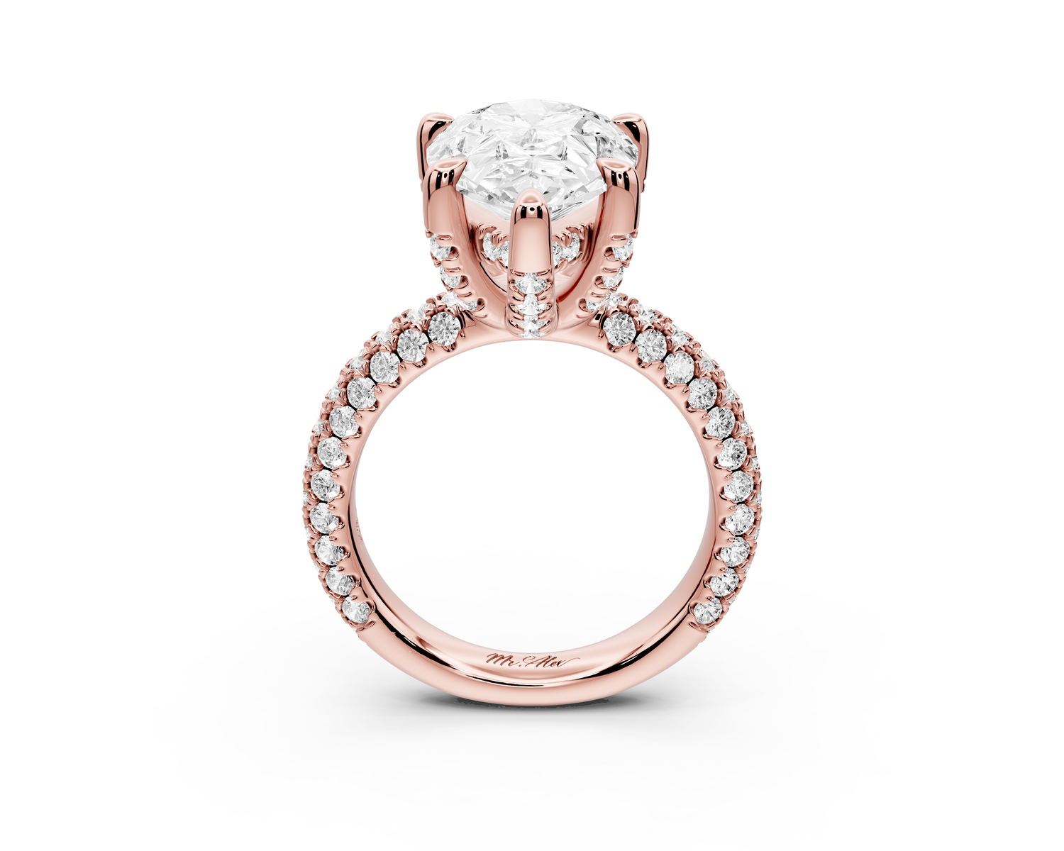 Emilia - 5ct 14k rose gold pear Hidden Halo Diamond Crown Rollover Pavé Engagement Ring