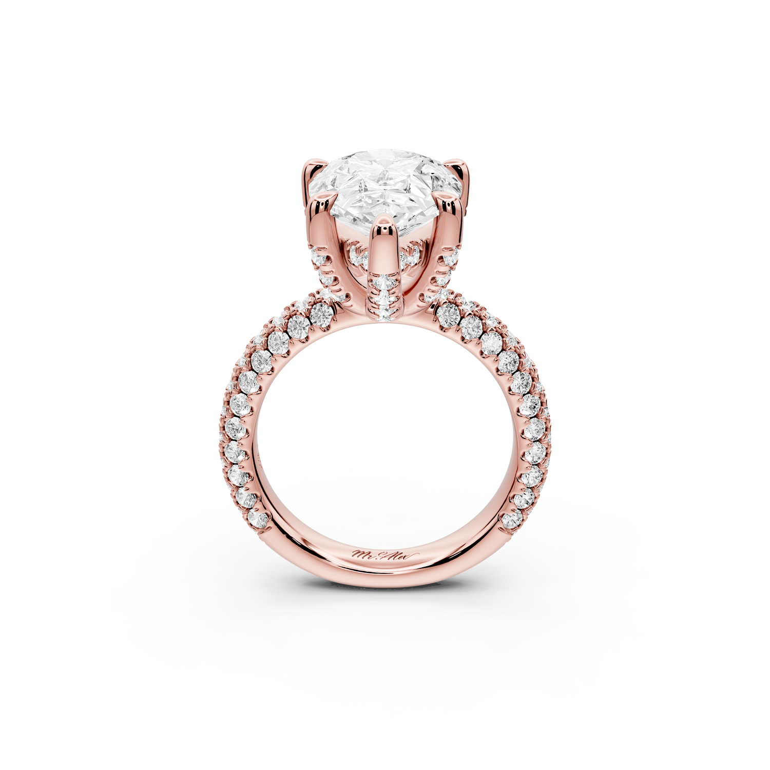 Emilia - 5ct 14k rose gold pear Hidden Halo Diamond Crown Rollover Pavé Engagement Ring