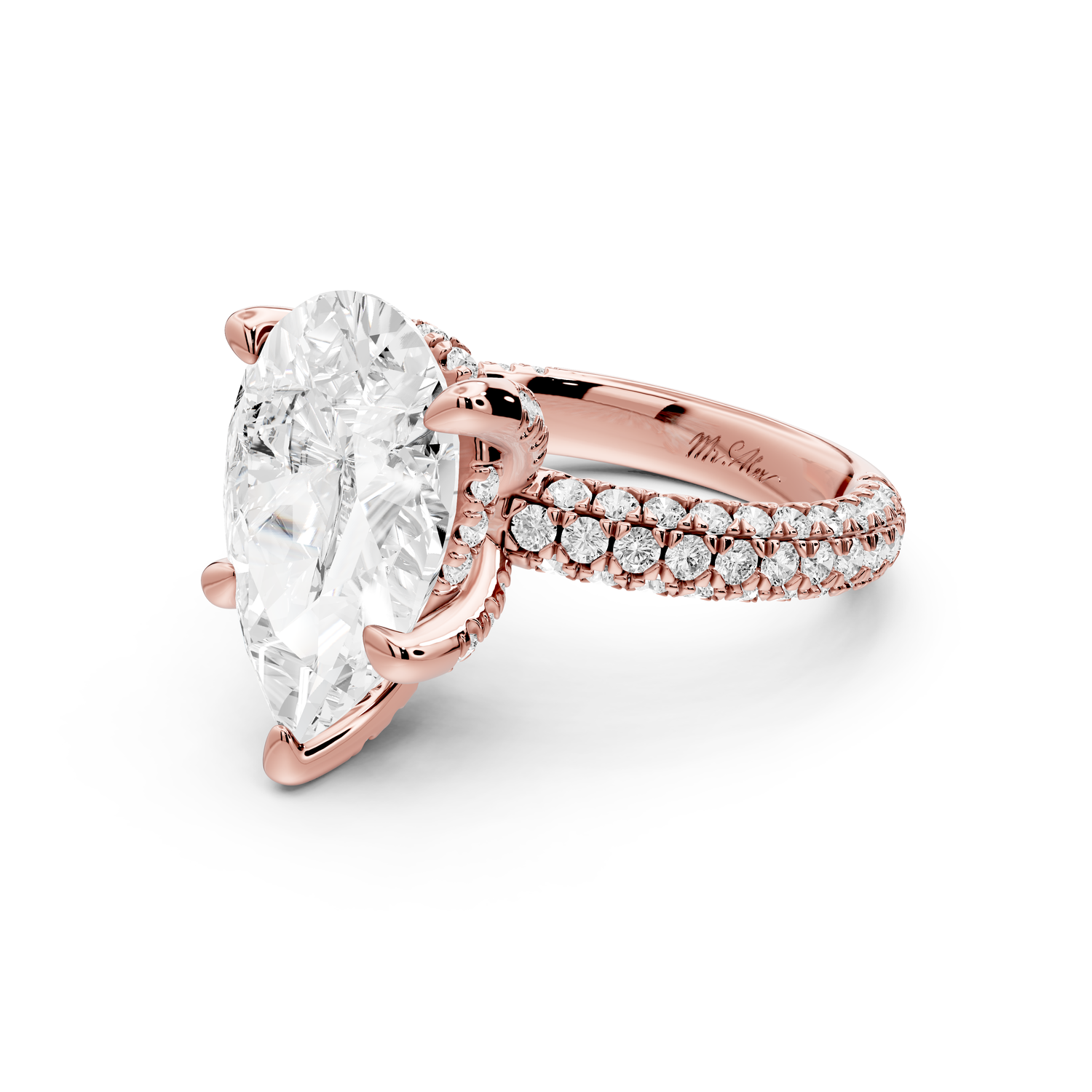 Emilia - 5ct 14k rose gold pear Hidden Halo Diamond Crown Rollover Pavé Engagement Ring