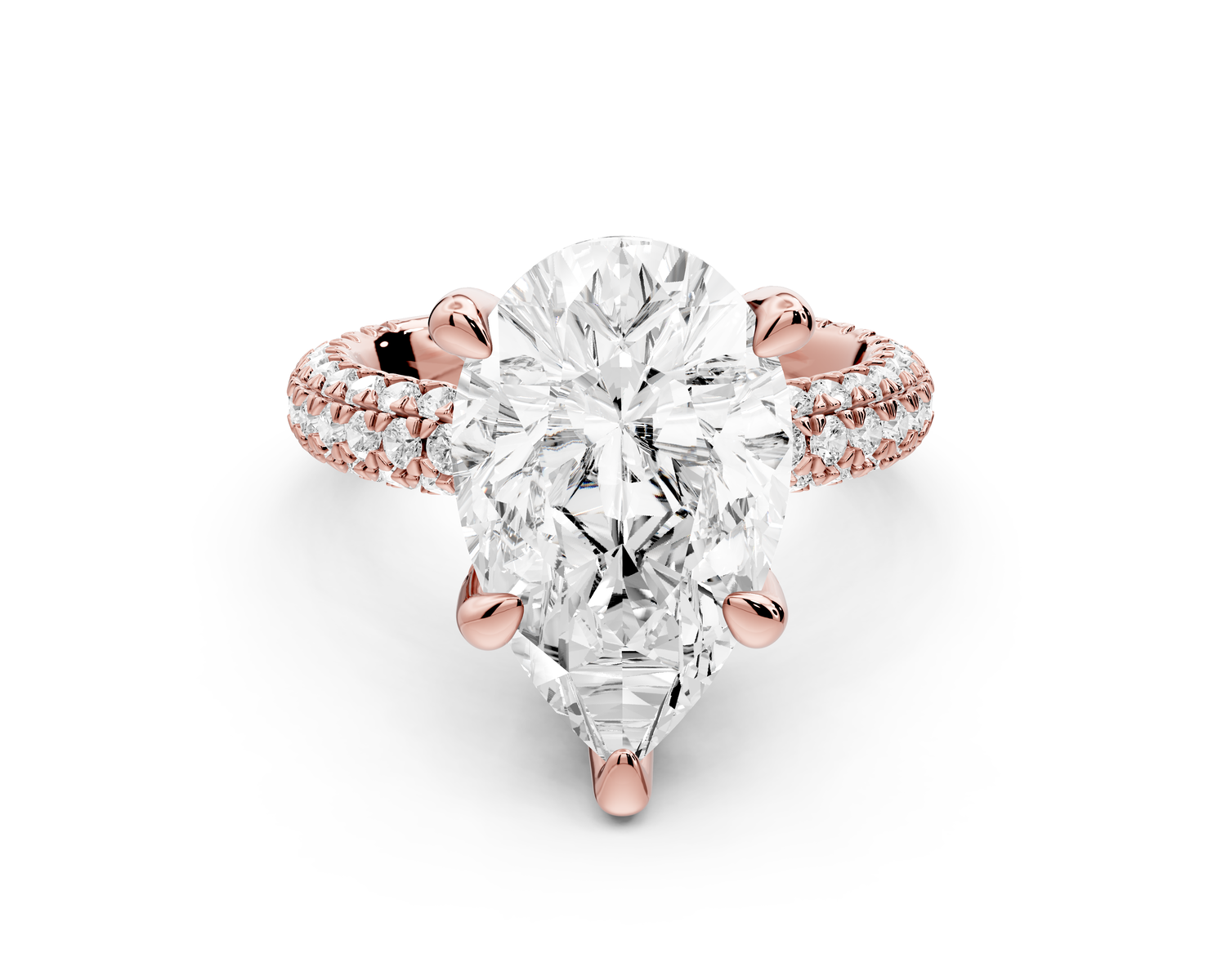 Emilia - 5ct 14k rose gold pear Hidden Halo Diamond Crown Rollover Pavé Engagement Ring