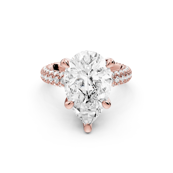 Emilia - 5ct 14k rose gold pear Hidden Halo Diamond Crown Rollover Pavé Engagement Ring