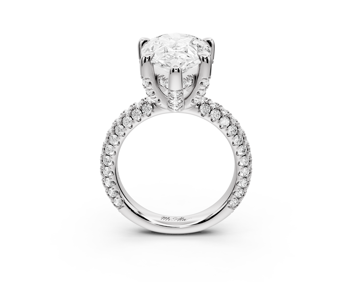 Emilia - 5ct 14k white gold pear Hidden Halo Diamond Crown Rollover Pavé Engagement Ring