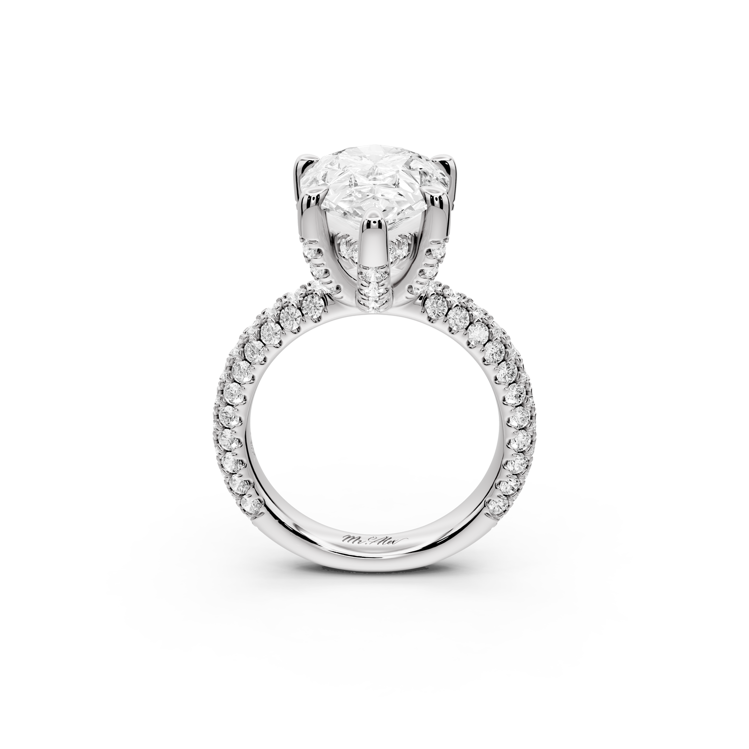 Emilia - 5ct 14k white gold pear Hidden Halo Diamond Crown Rollover Pavé Engagement Ring