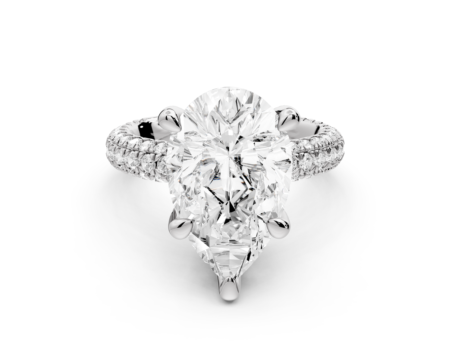 Emilia - 5ct 14k white gold pear Hidden Halo Diamond Crown Rollover Pavé Engagement Ring