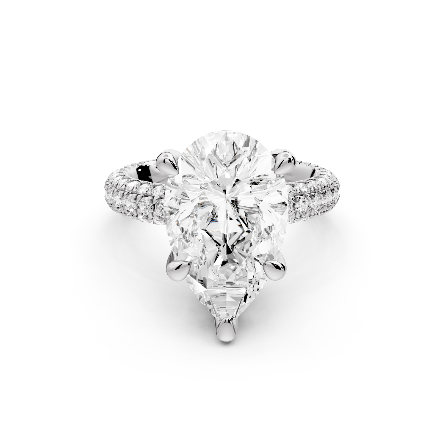 Emilia - 5ct 14k white gold pear Hidden Halo Diamond Crown Rollover Pavé Engagement Ring