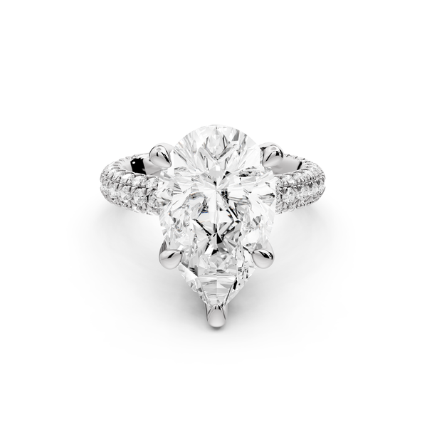 Emilia - 5ct 14k white gold pear Hidden Halo Diamond Crown Rollover Pavé Engagement Ring