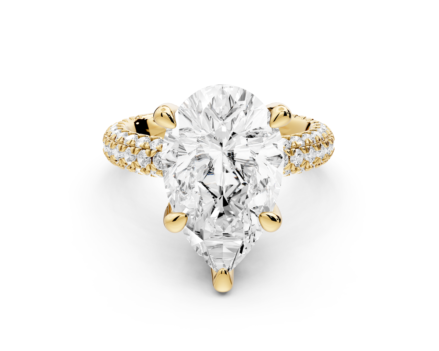 Emilia - 5ct 14k yellow gold pear Hidden Halo Diamond Crown Rollover Pavé Engagement Ring