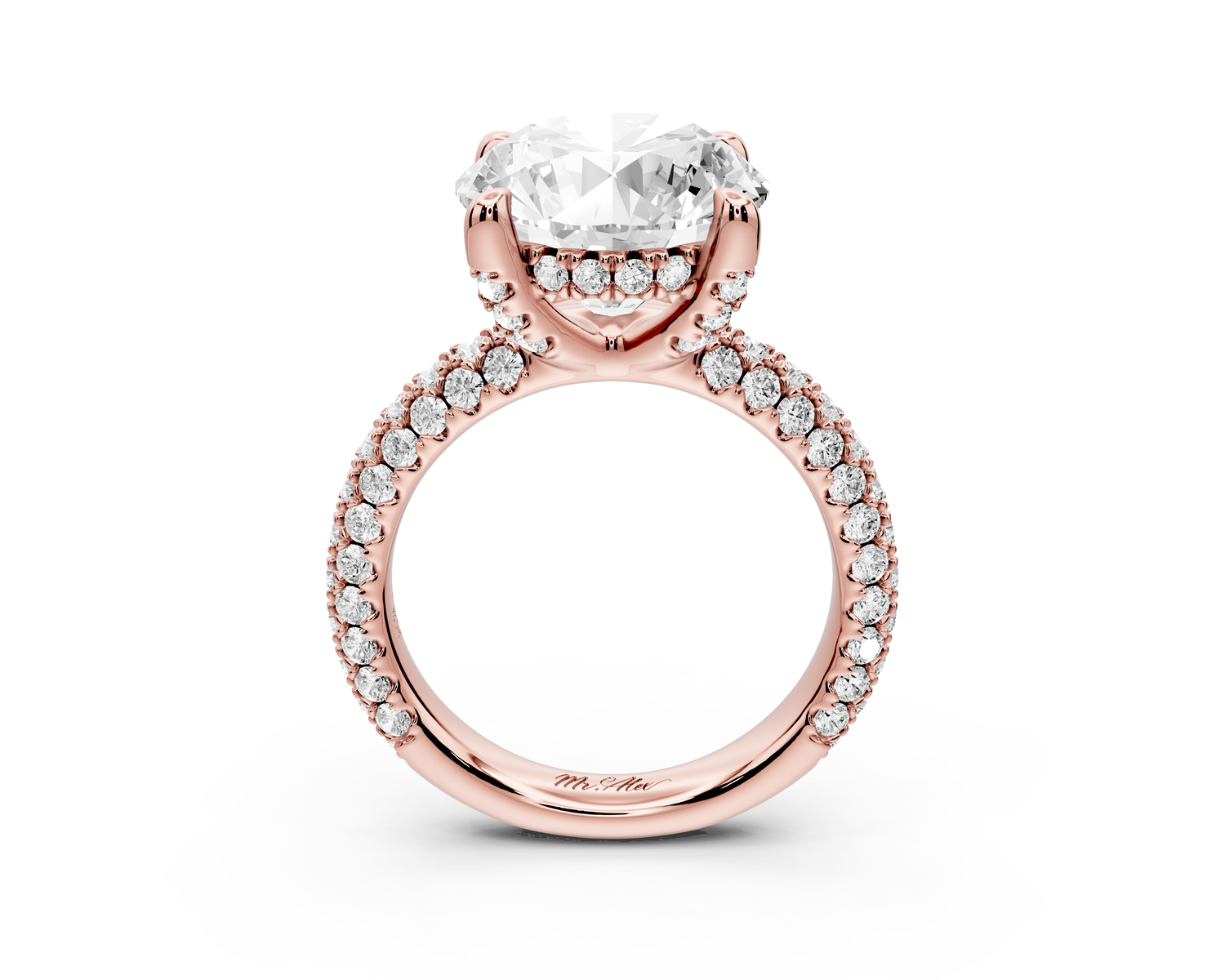Emilia - 5ct 14k rose gold round Hidden Halo Diamond Crown Rollover Pavé Engagement Ring