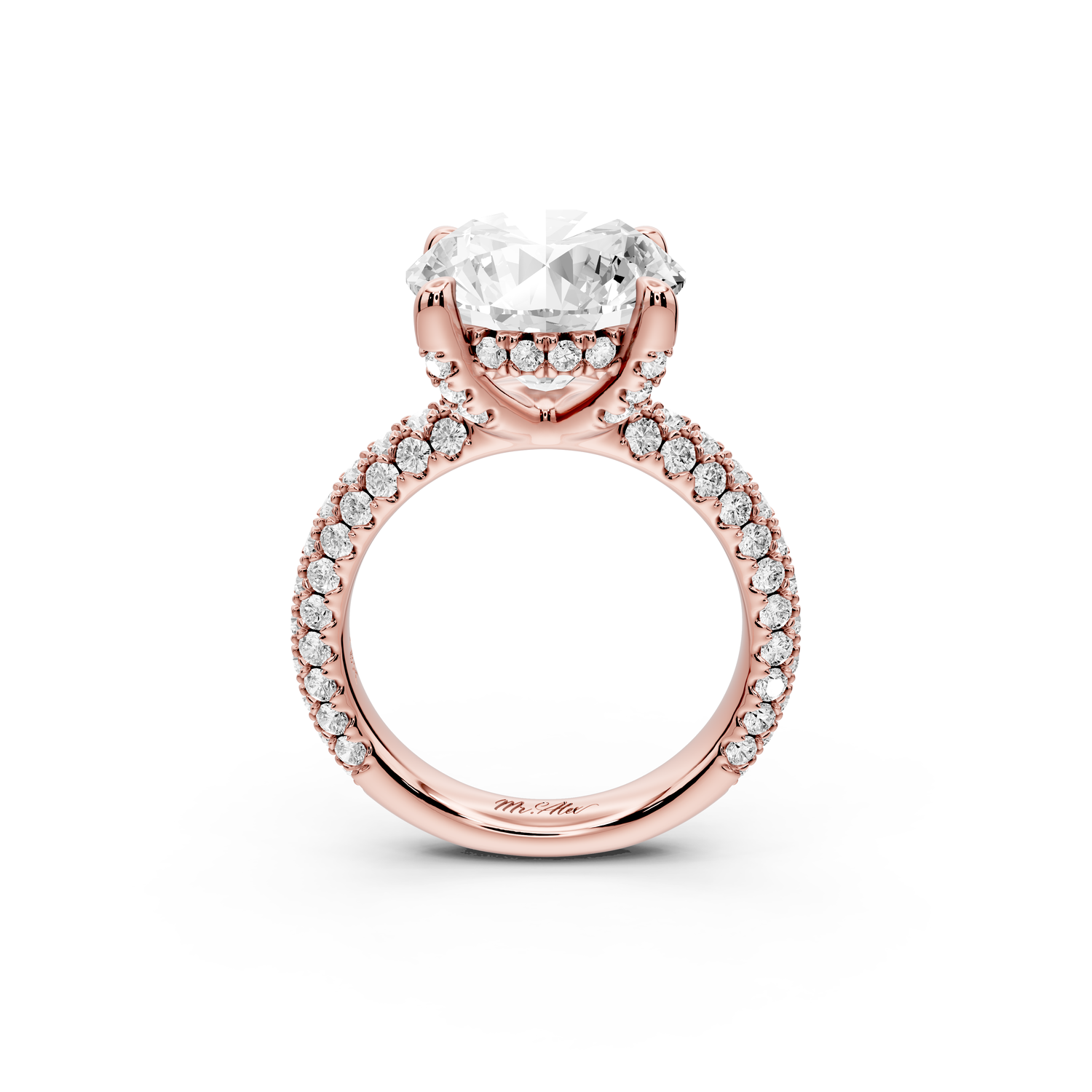 Emilia - 5ct 14k rose gold round Hidden Halo Diamond Crown Rollover Pavé Engagement Ring