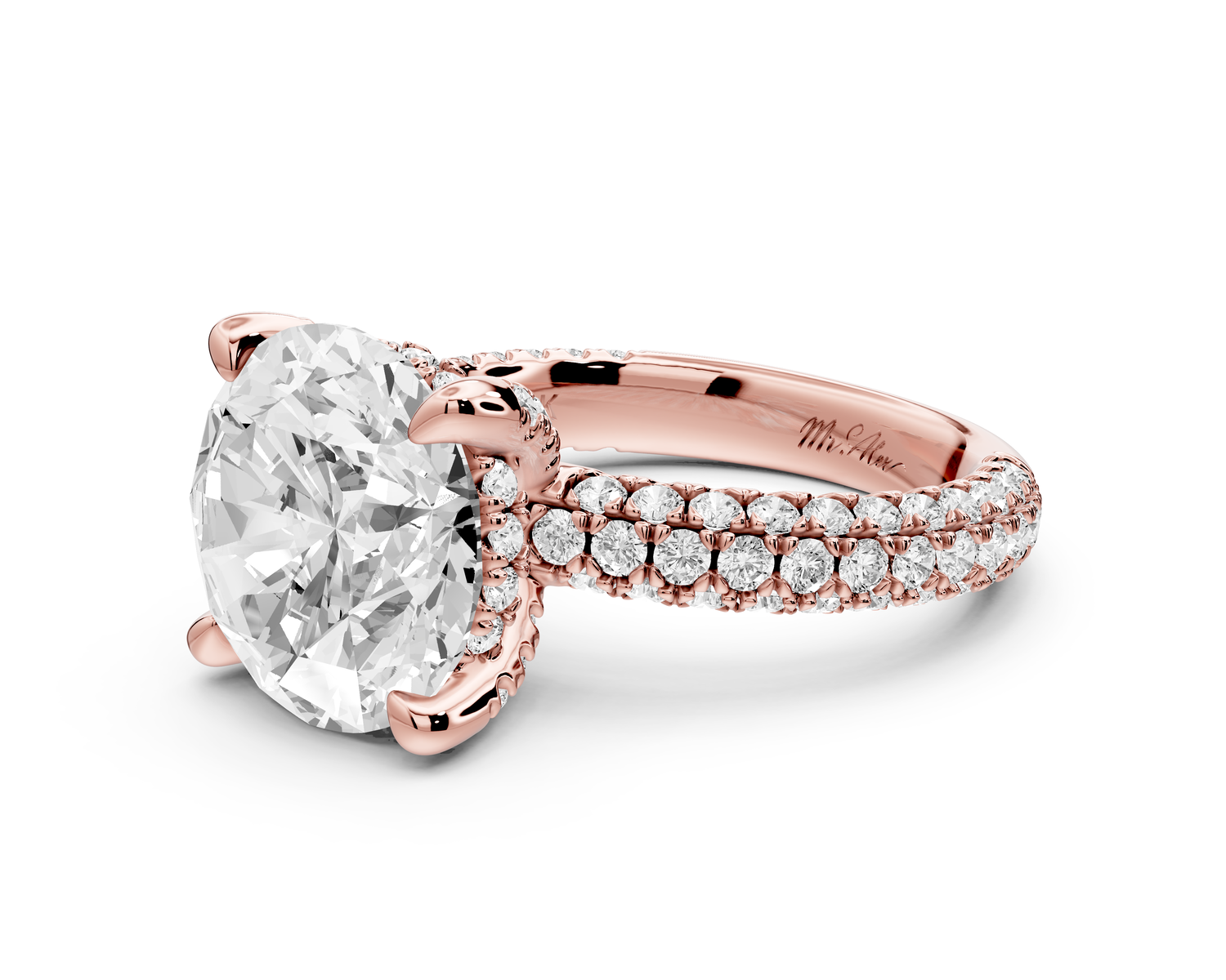 Emilia - 5ct 14k rose gold round Hidden Halo Diamond Crown Rollover Pavé Engagement Ring