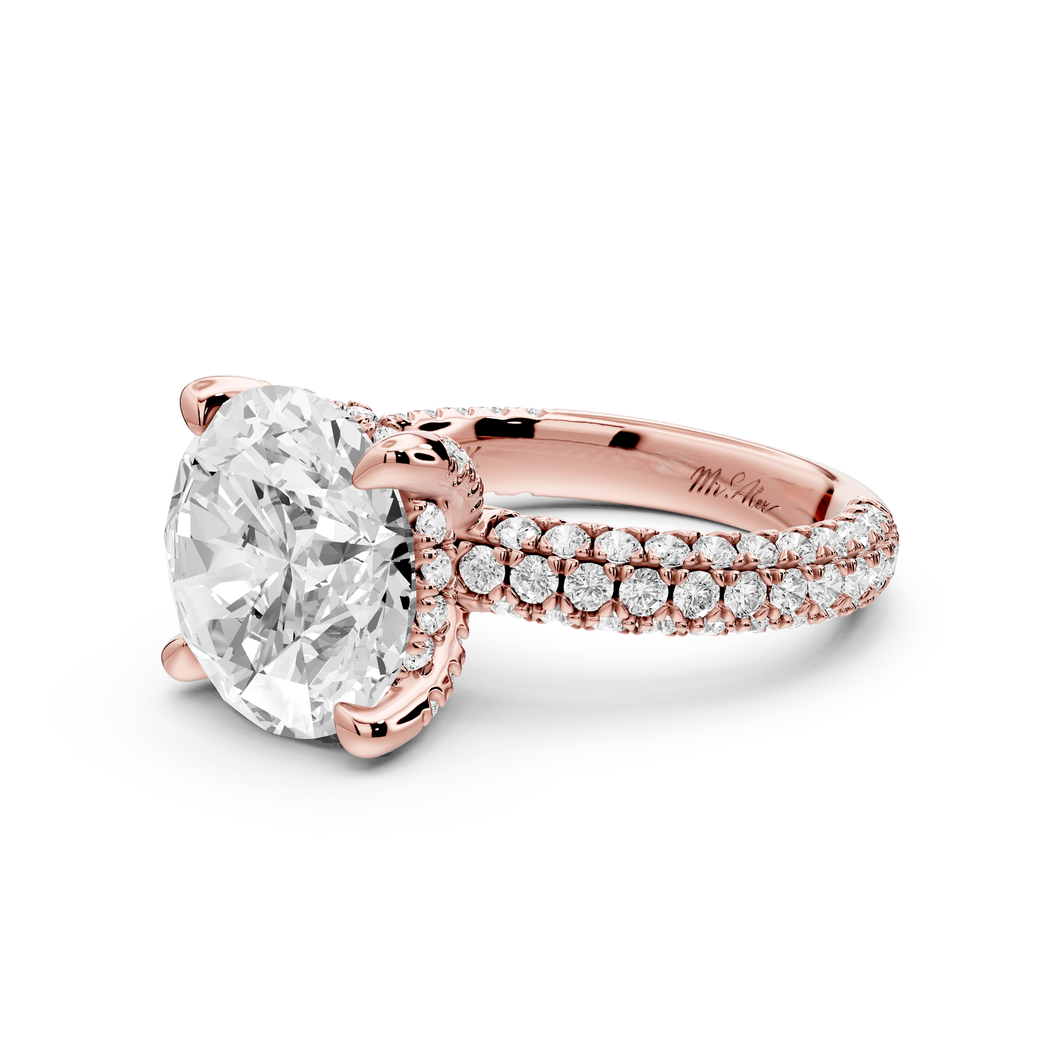 Emilia - 5ct 14k rose gold round Hidden Halo Diamond Crown Rollover Pavé Engagement Ring