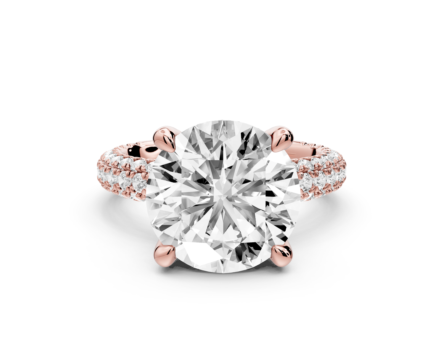 Emilia - 5ct 14k rose gold round Hidden Halo Diamond Crown Rollover Pavé Engagement Ring
