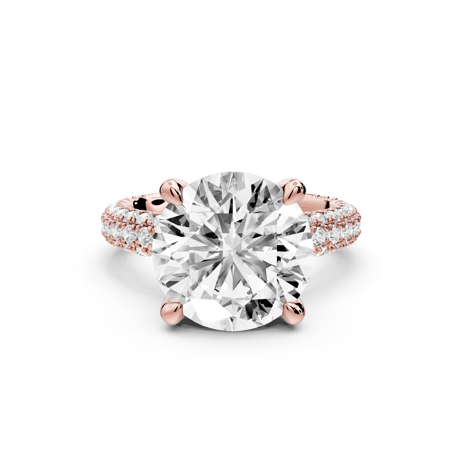 Emilia - 5ct 14k rose gold round Hidden Halo Diamond Crown Rollover Pavé Engagement Ring
