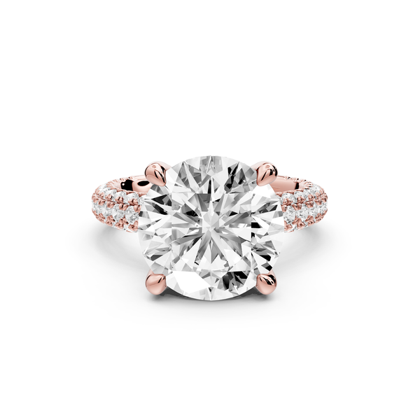 Emilia - 5ct 14k rose gold round Hidden Halo Diamond Crown Rollover Pavé Engagement Ring
