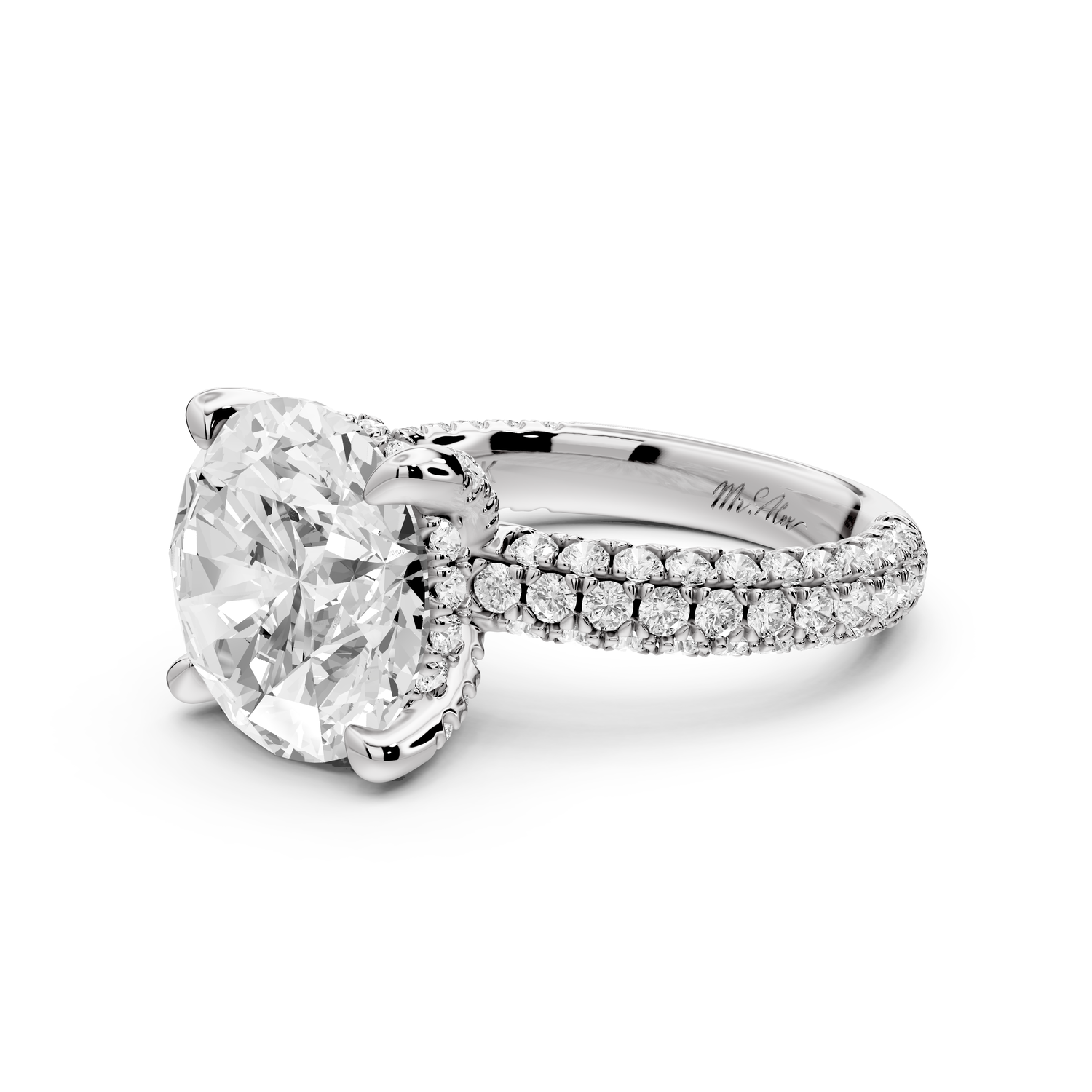 Emilia - 5ct 14k white gold round Hidden Halo Diamond Crown Rollover Pavé Engagement Ring
