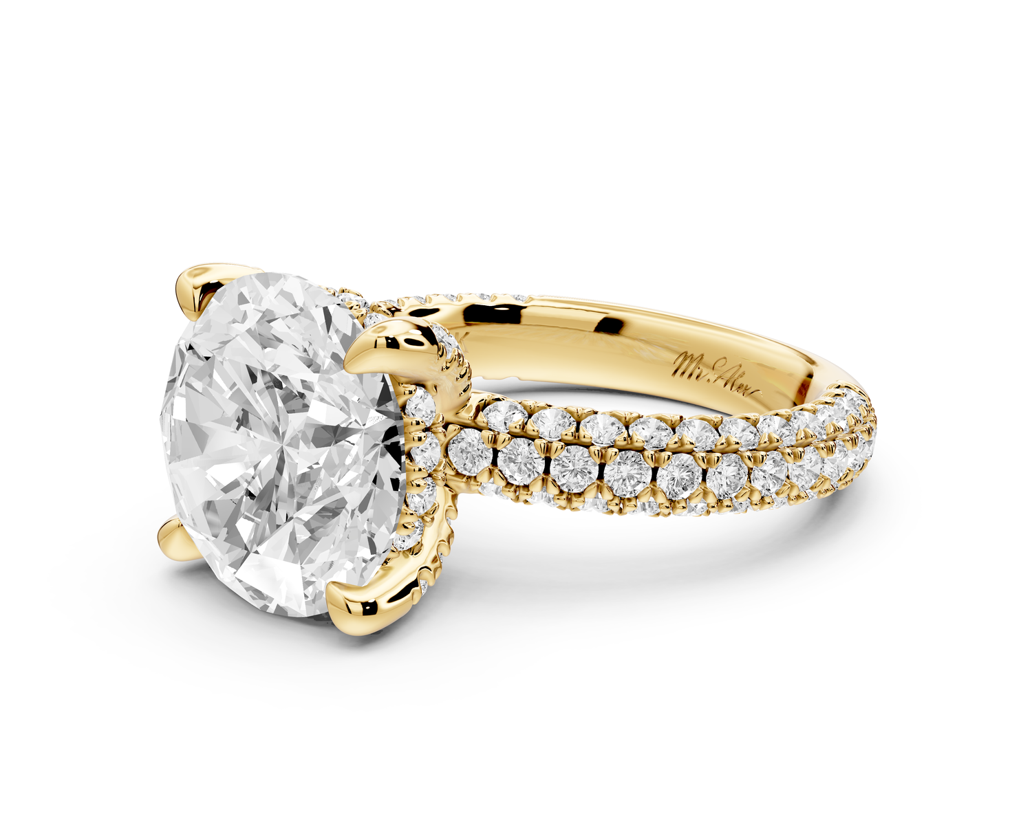 Emilia - 5ct 14k yellow gold round Hidden Halo Diamond Crown Rollover Pavé Engagement Ring